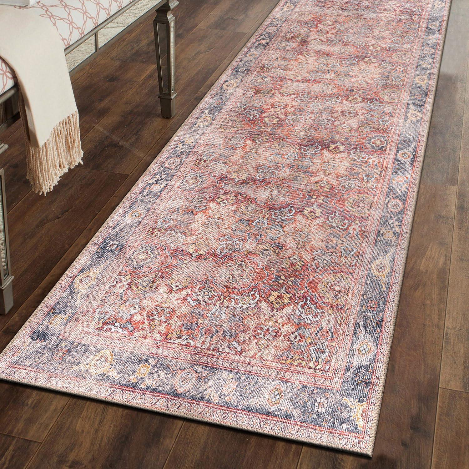 World Rug Gallery Vintage Bordered Machine Washable Non Slip Area Rug