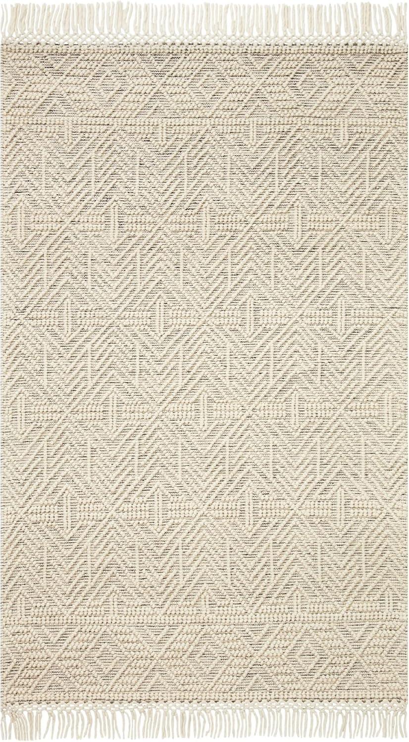 Handmade Ivory Geometric Wool-Blend Area Rug 2' x 5'