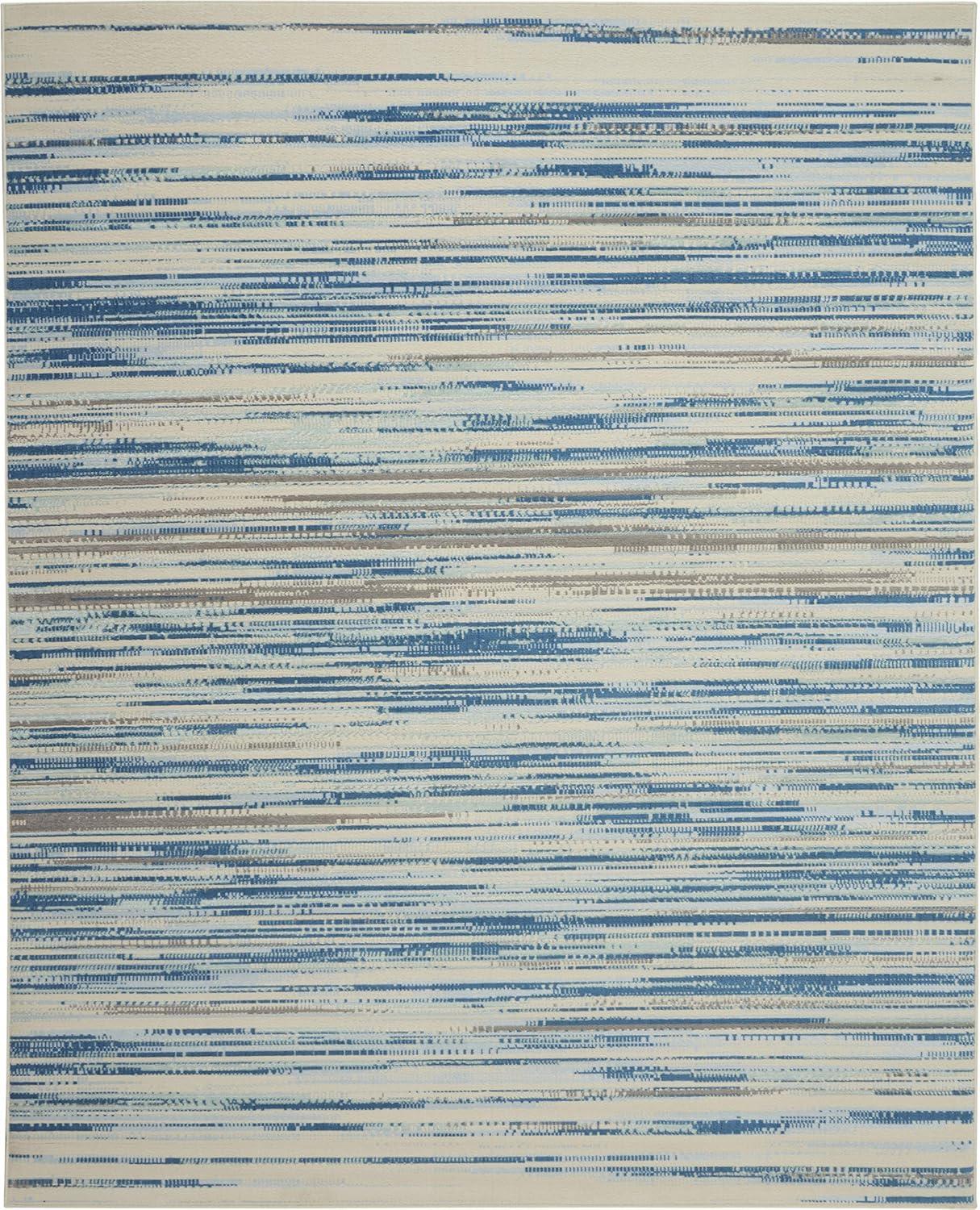 Nourison Jubilant 7'10" x 9'10" (8' x 10') Blue Area Rug Coastal Contemporary Striped by Nourison