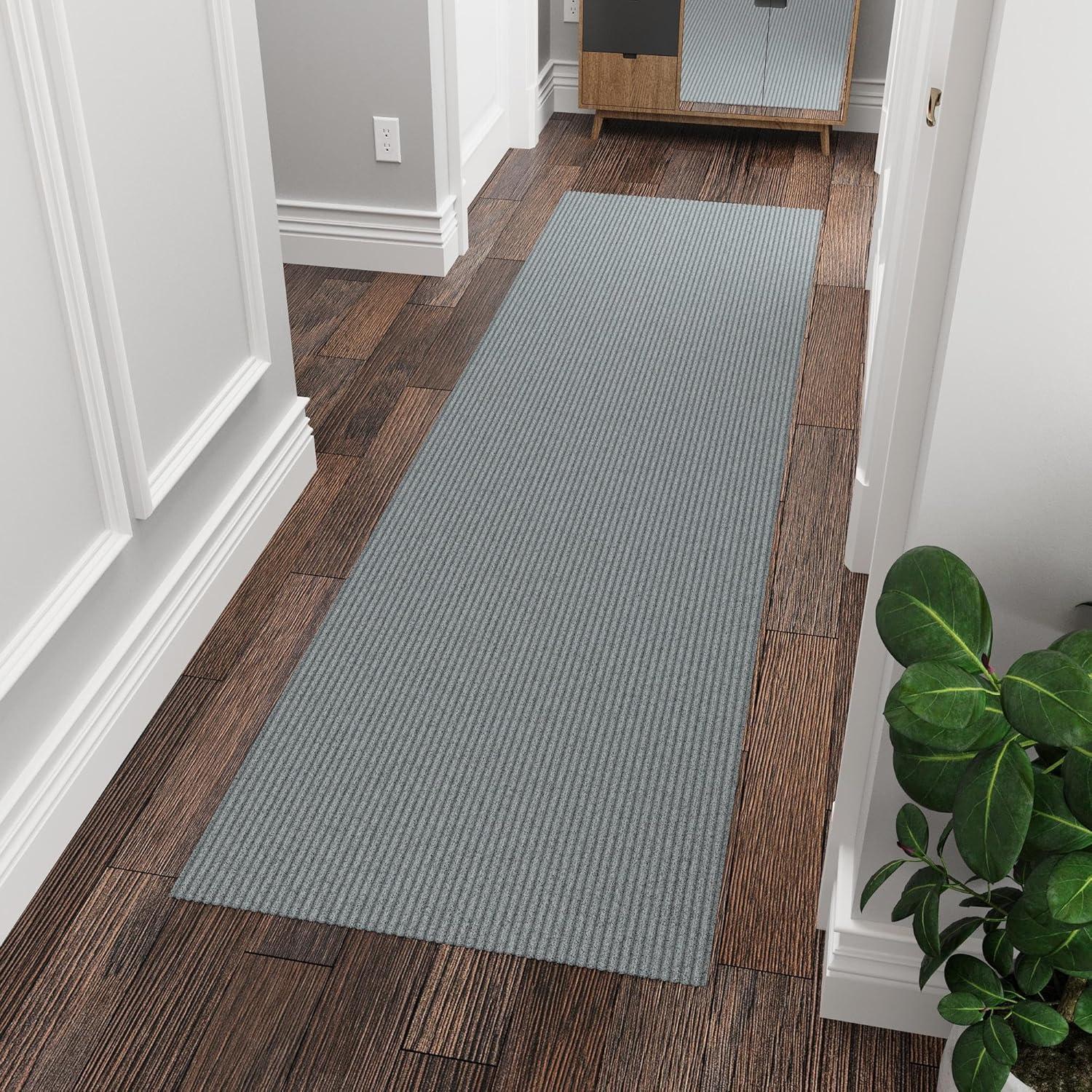 Ottomanson Stepwell Collection Utility Ribbed Garage Mat/Patio/Long Hallway Runner Rug, Gray