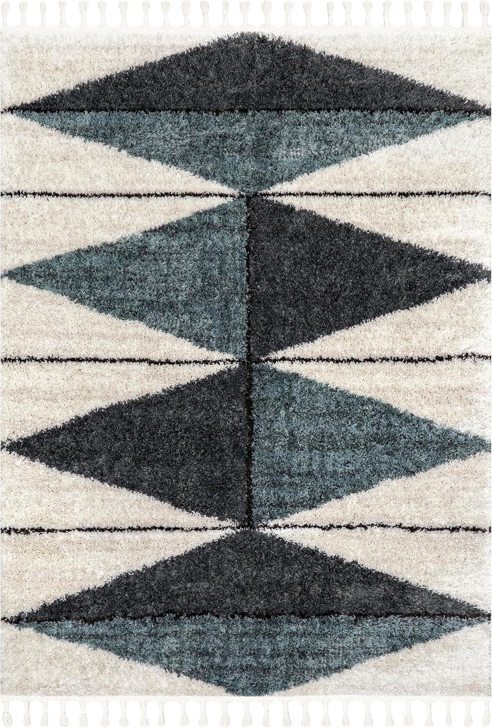 Navy Geometric 8' x 10' Shag Synthetic Area Rug