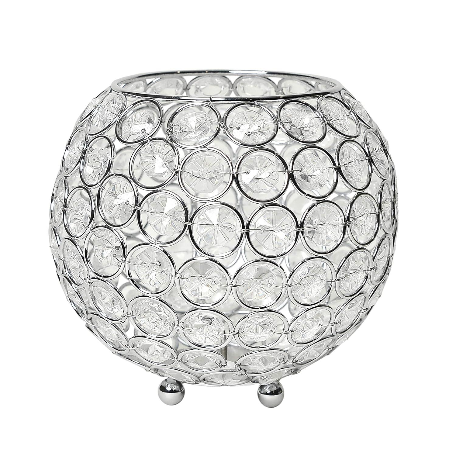 Elegant Designs 5.5" Elipse Crystal Circular Bowl Candle Holder, Flower Vase, Wedding Centerpiece, Chrome