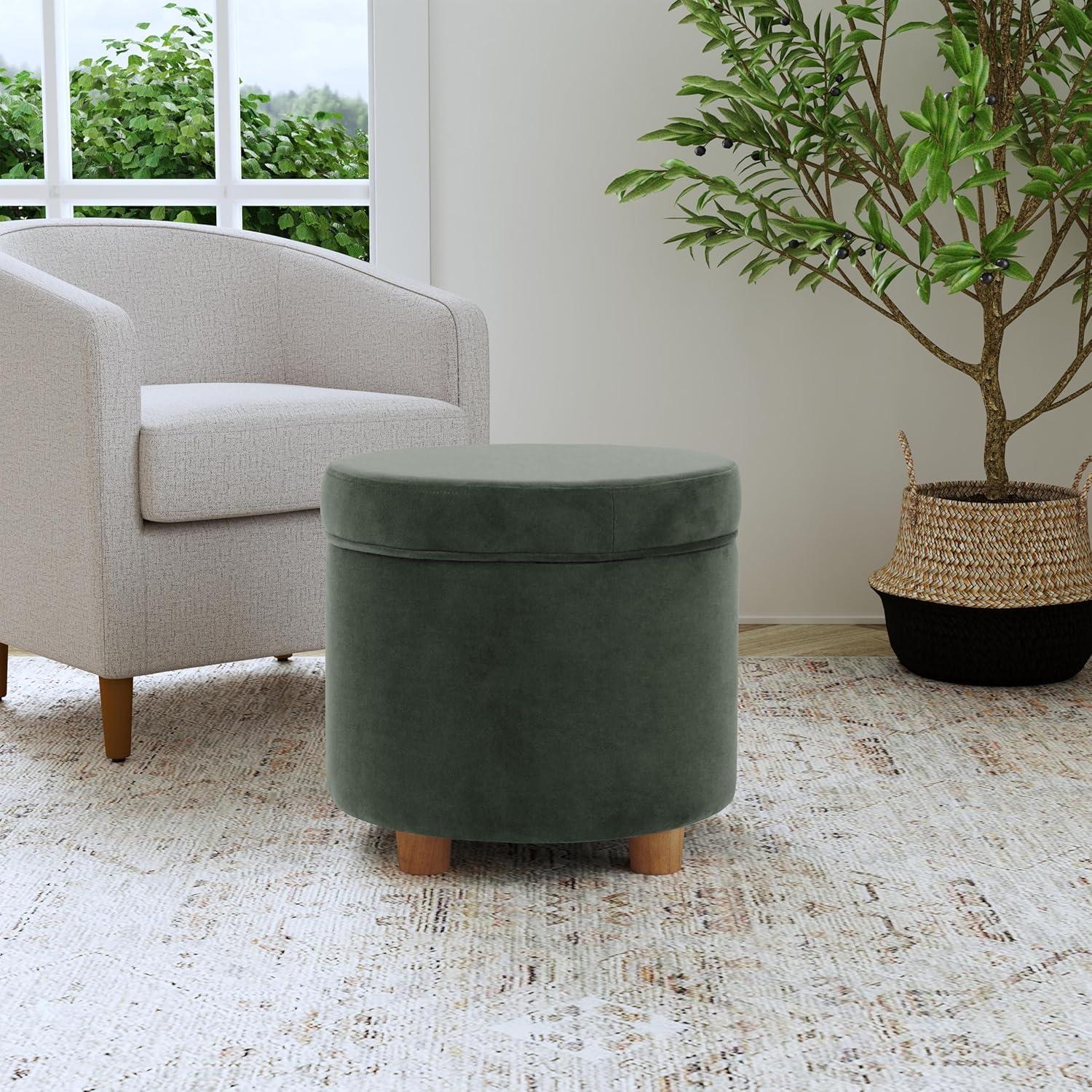 Round Storage Ottoman Loden Green - HomePop: Velvet Upholstered, Lift-Off Lid, Wood Legs, Bedroom & Living Room Furniture