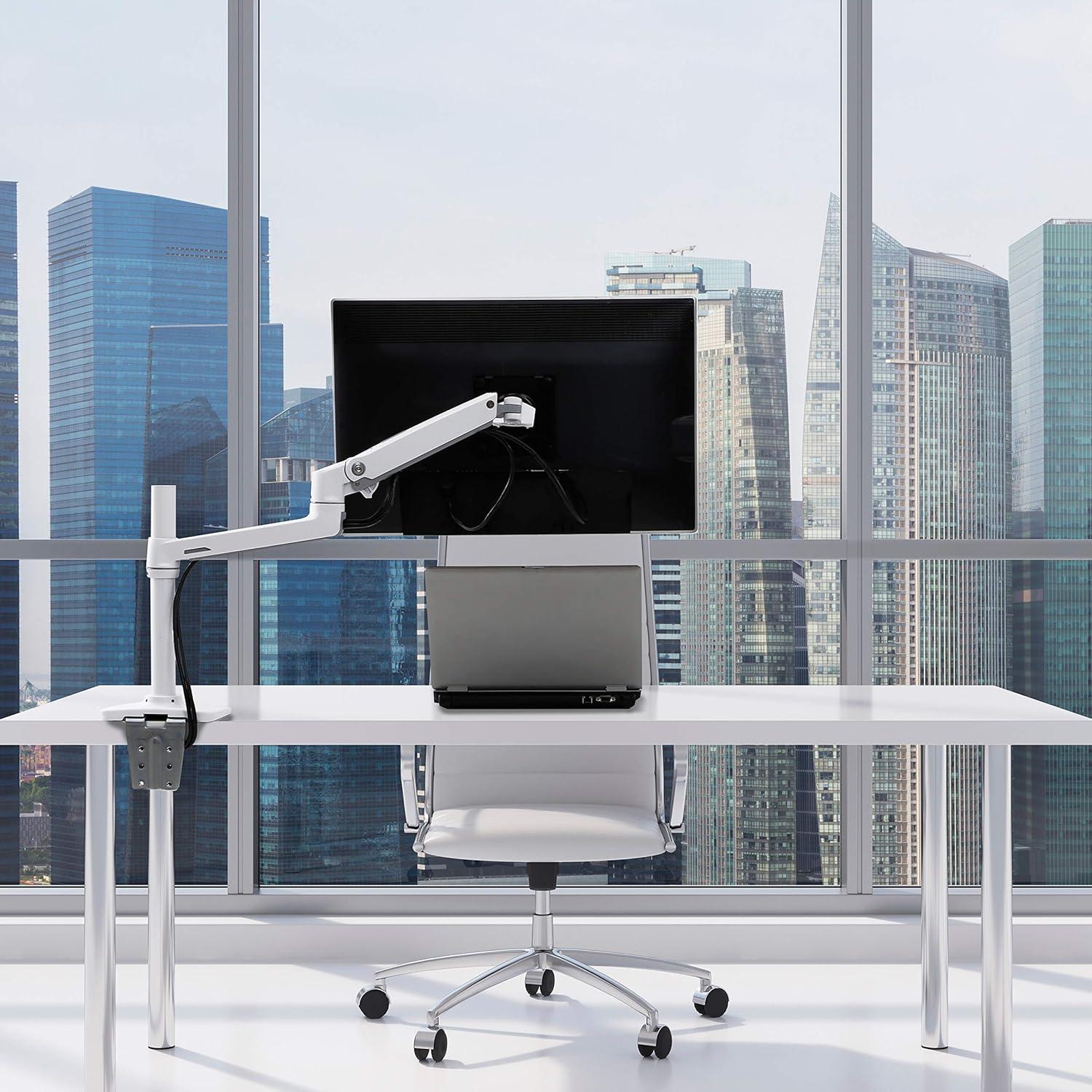 White Aluminum and Steel Full-Motion Desk Mount Monitor Arm