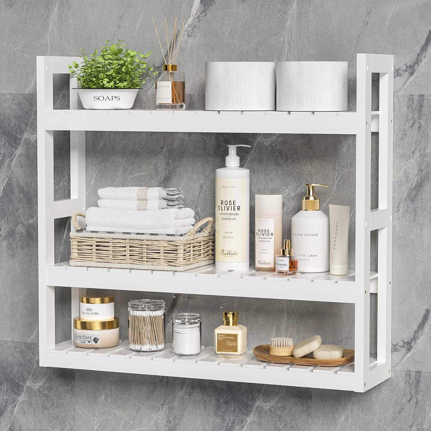 White Lacquered 3-Tier Adjustable Floating Wall Shelf