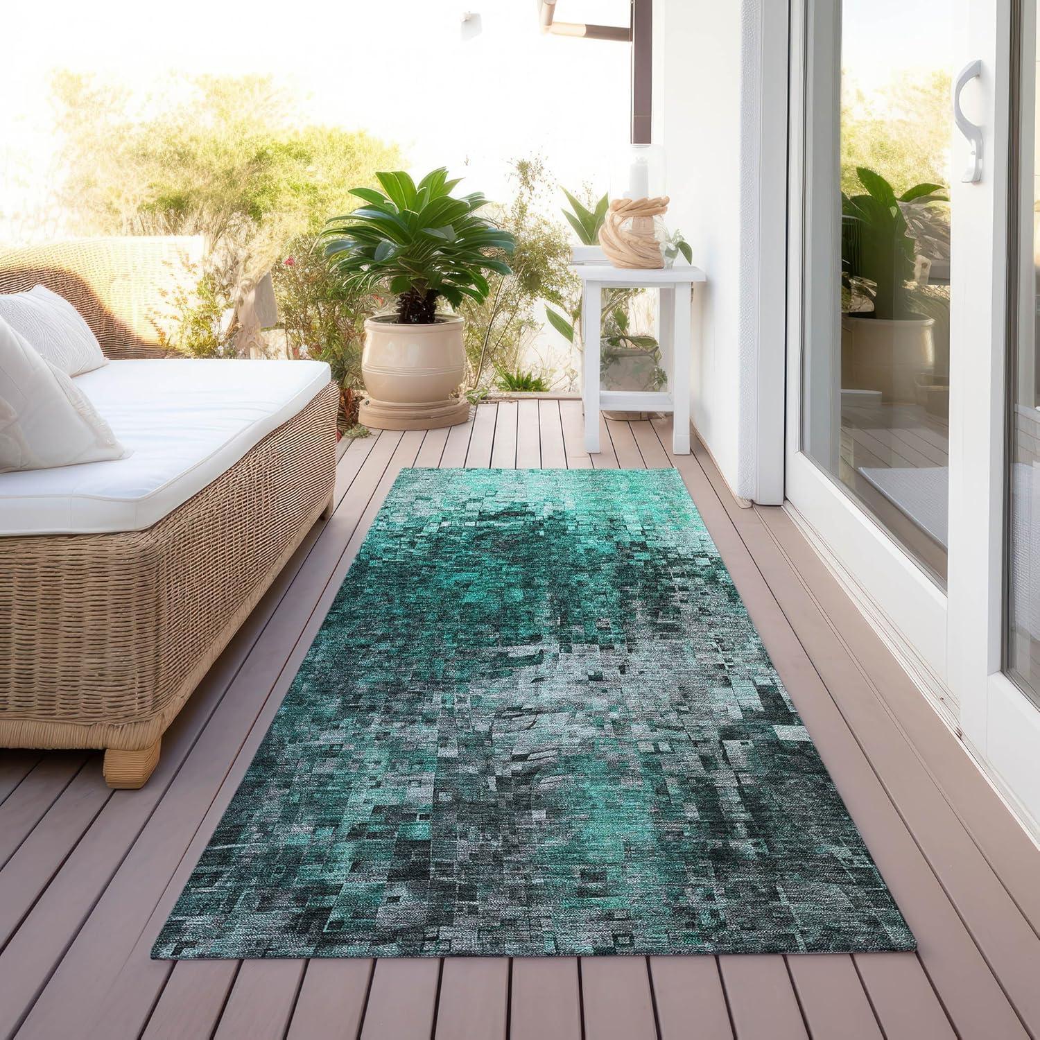 Teal Synthetic Flat Woven Non-slip Runner Rug 2'3" x 7'6"