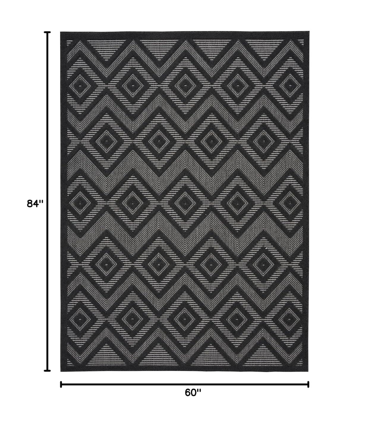 Nourison Versatile Diamond Geometric Flatweave Indoor Outdoor Area Rug Charcoal/Black 5' x 7'