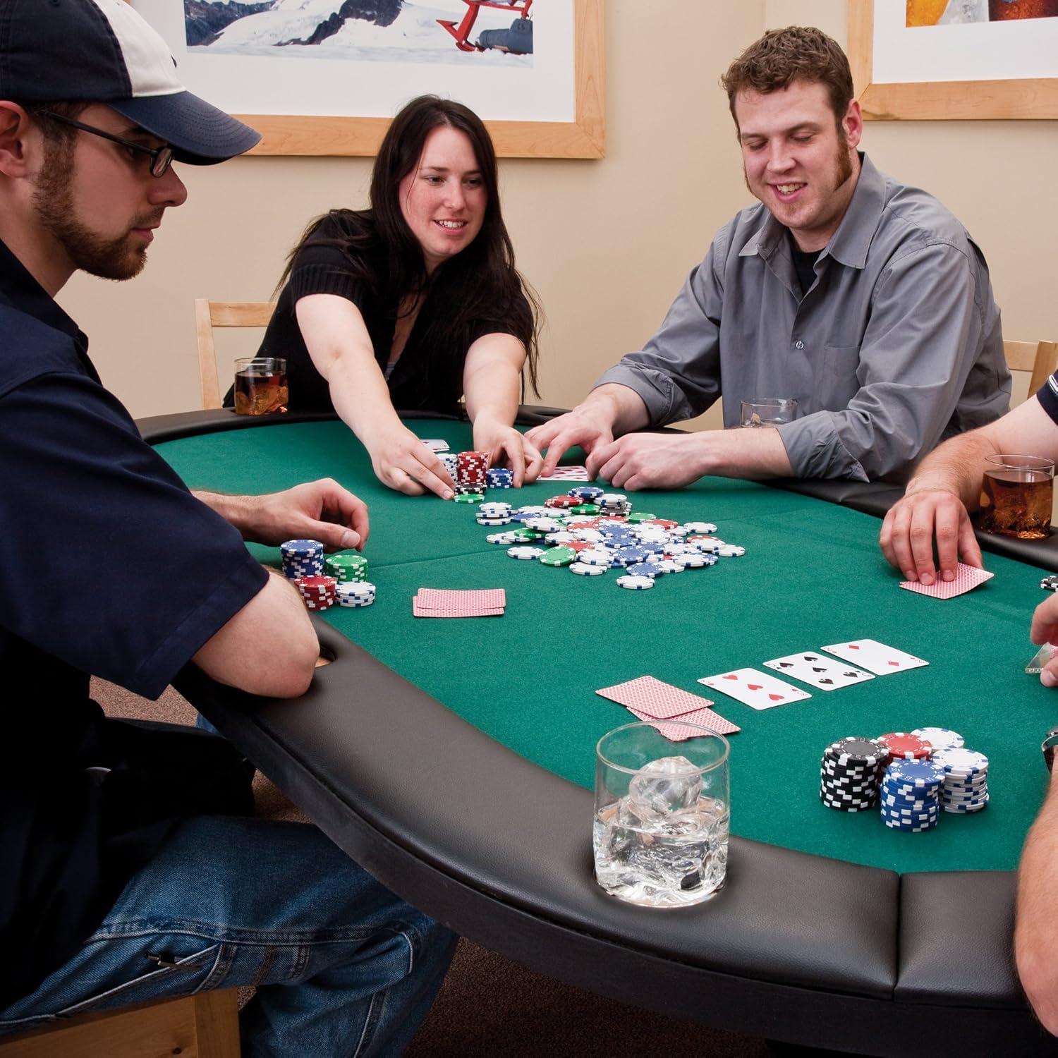 Green Felt 10-Player Folding Poker Table with Cushioned Rail