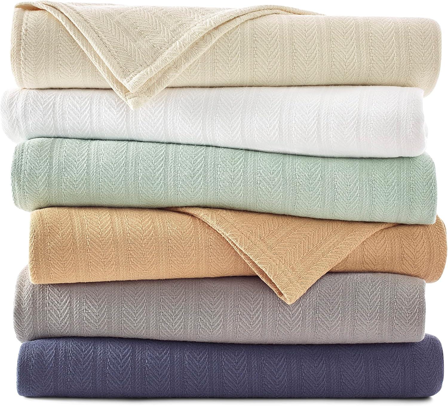 Vellux 100% Cotton Blanket - Soft, Breathable, Cozy & Lightweight Thermal Blanket  All-Season Blanket Perfect for Layering Bed, Couch & Sofa - Hotel Quality