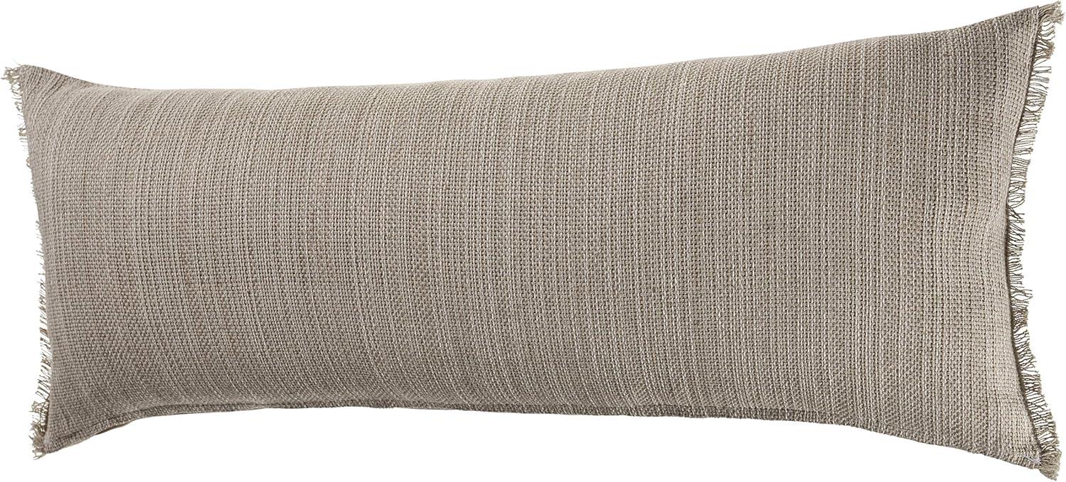 Modern Neutral Tan Woven Lumbar Throw Pillow with Textured Fringe