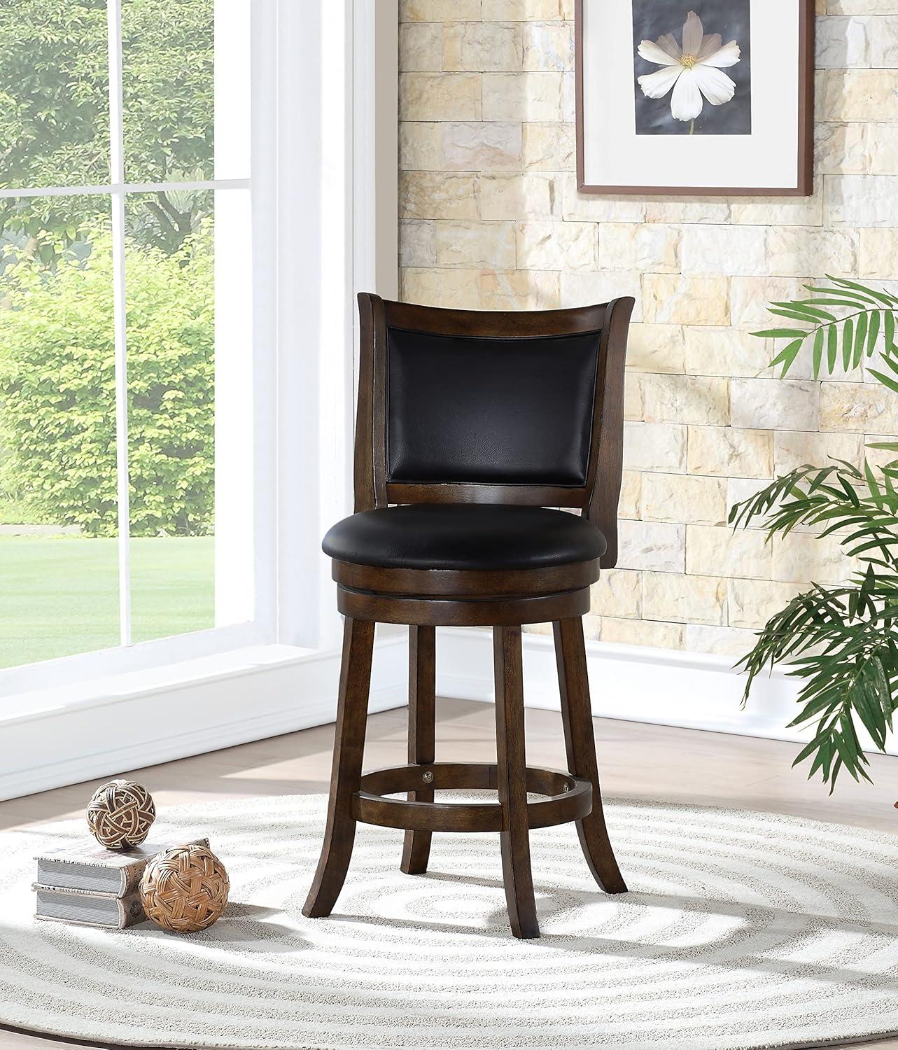 New Classic Bristol 29" Wood Swivel Bar Stool with PU Seat in Dark Brown/Black