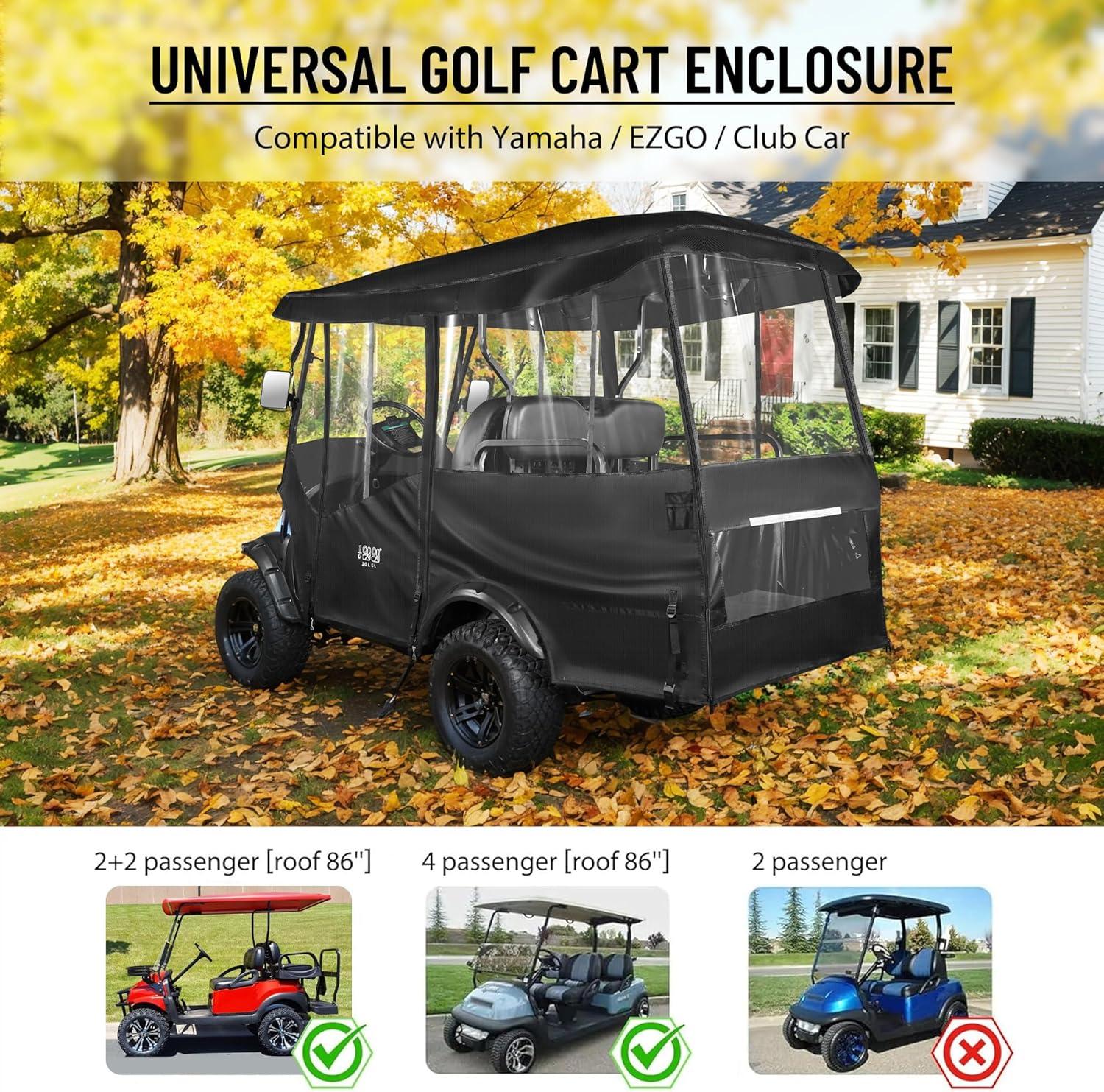 10L0L Golf Cart Cover 4 Passenger for Yamaha EZGO Club Car, 420D Waterproof Sunproof Dustproof Enclosure Cover, Black