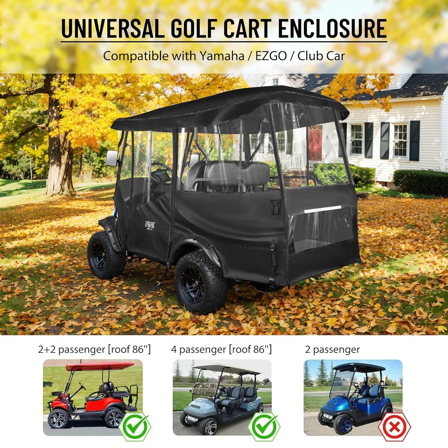 10L0L Golf Cart Cover 4 Passenger for Yamaha EZGO Club Car, 420D Waterproof Sunproof Dustproof Enclosure Cover, Black