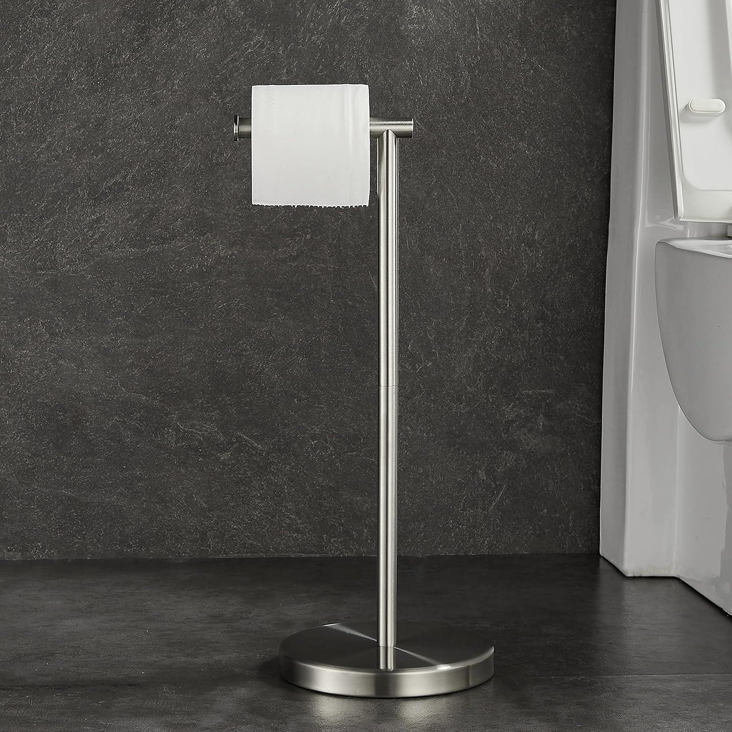 BGL Freestanding Toilet Paper Holder - Brushed Nickel, Reserve Storage for Paper Rolls