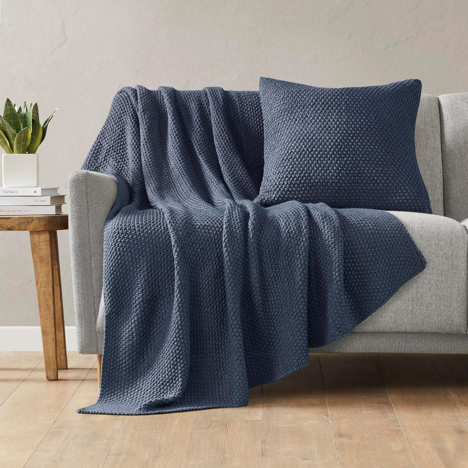 20"x20" Oversize Bree Knit Square Throw Pillow Cover Indigo - Ink+Ivy: Hidden Zipper, Machine Washable
