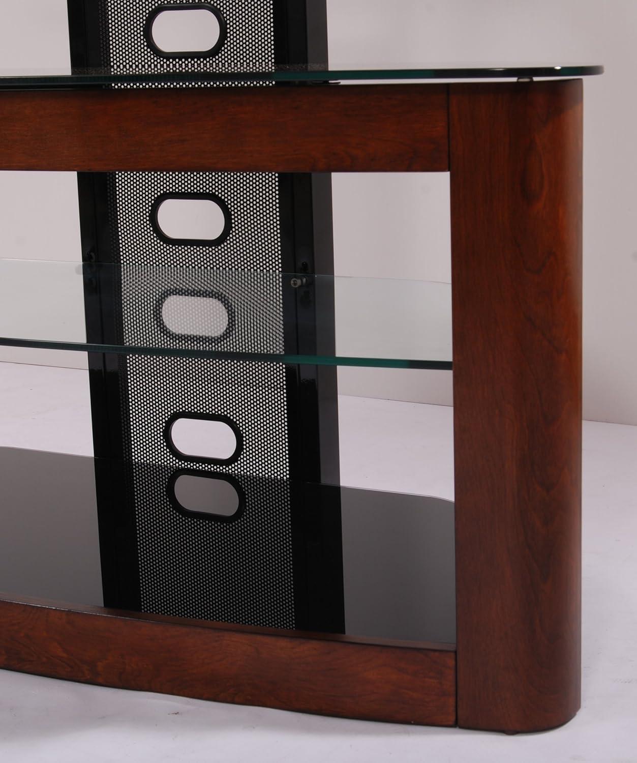 Orren Ellis Tol Curved Wood TV Stand Mount, 3 Open Shelves for Up to 85" TVs