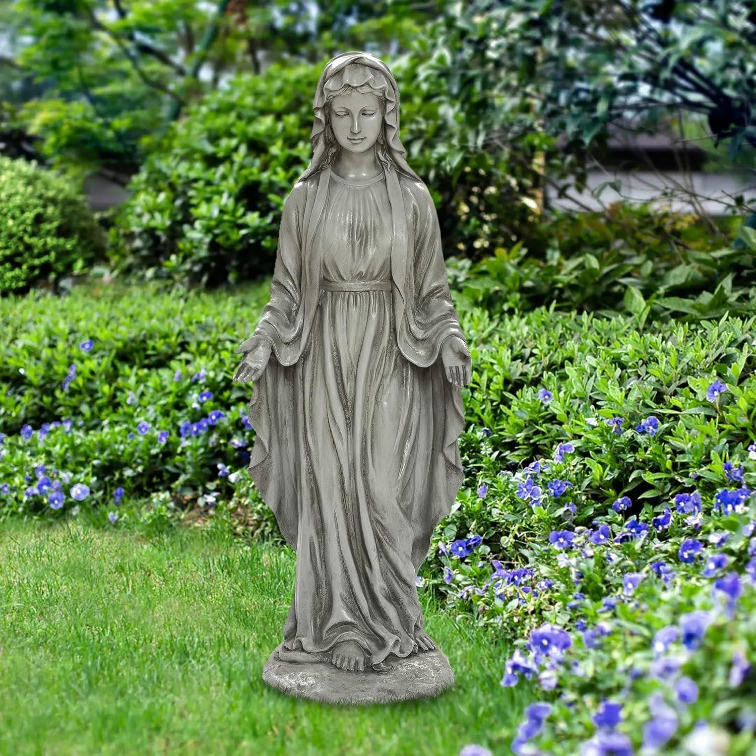 Luxen Home Gray MgO Virgin Mary Garden Statue