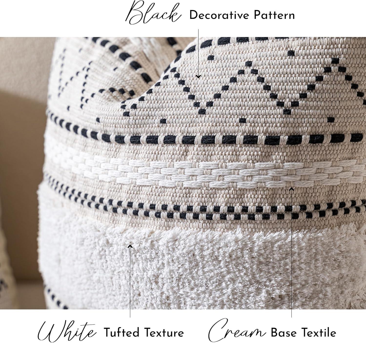 Decorative Throw Pillow Cover 20x20 Combo Set of 2 Square Boho Black Neutral Accent Pillowcase Tassels Farmhouse Cushion for Couch Sofa Bedroom Living Room Home Décor Cover ONLY