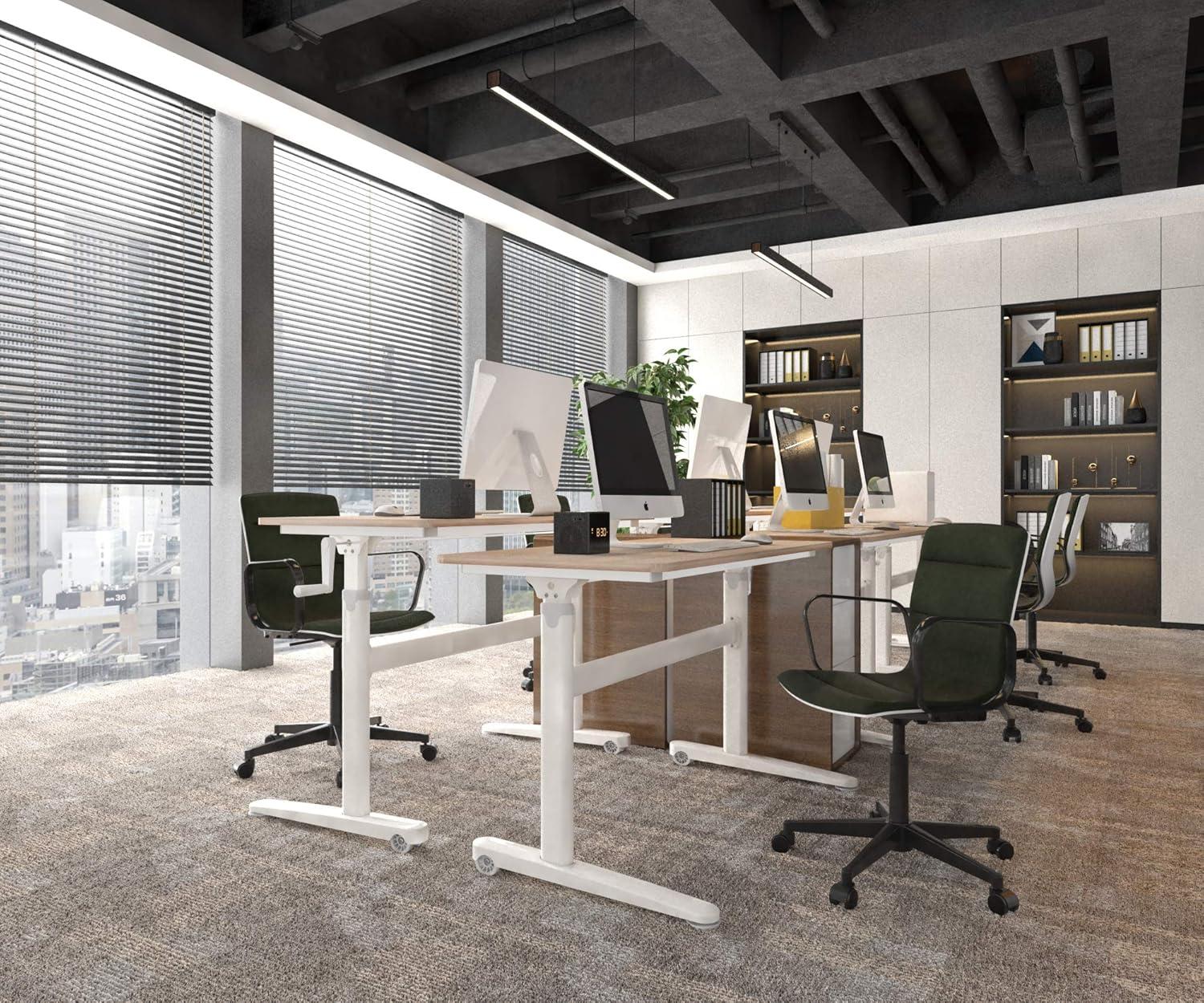 Manual Standing Desk Height Adjustable - Portable Sit to Stand Home Office Desks - Non-Electric Rising Table with Hand Crank and Rolling Wheels - 48 Inch Maple Whole Piece Wood Desktop