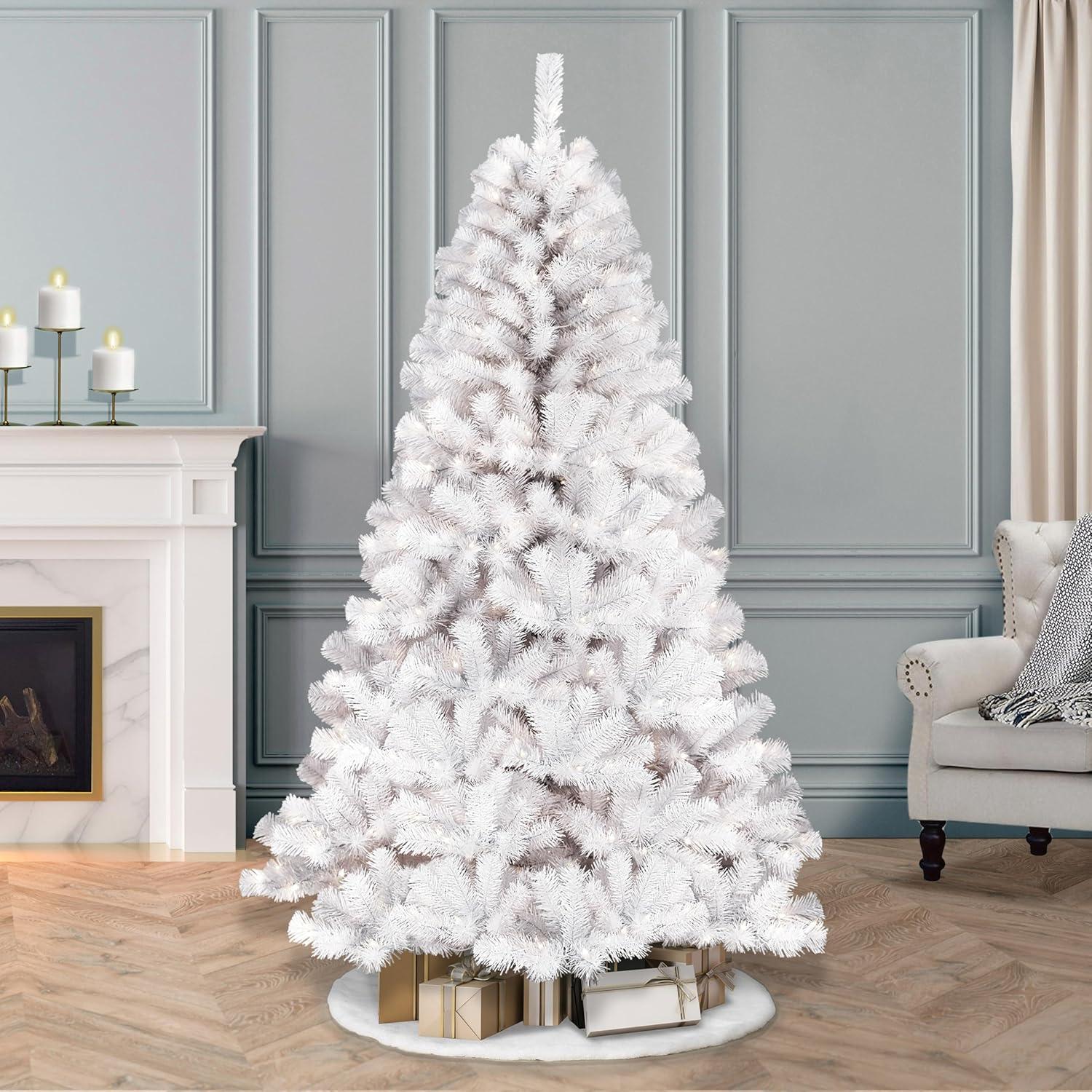 Puleo International 7.5 ft. Pre-lit Northern Fir White Artificial Christmas Tree with 600 UL listed Clear Lights