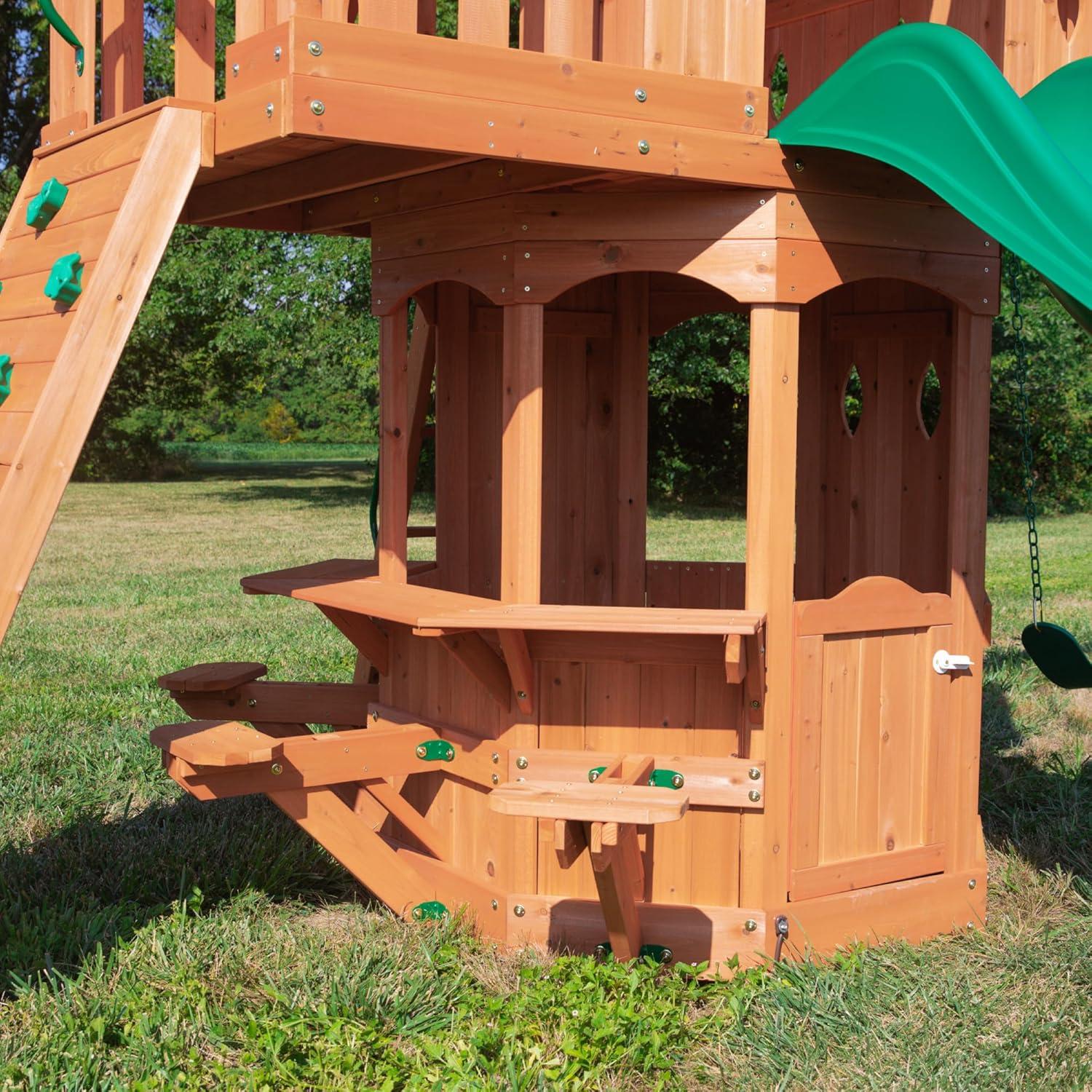 Woodland Cedar Wood Playset with Green Slide and Swings