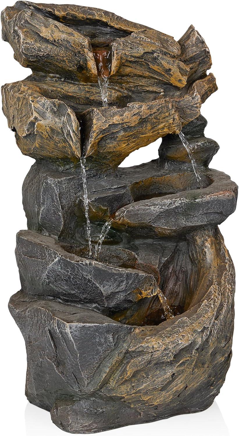 Alpine Corporation 24" Cascading Rock Fountain: Polyresin, LED-Lit, Outdoor Decor, Electric-powered