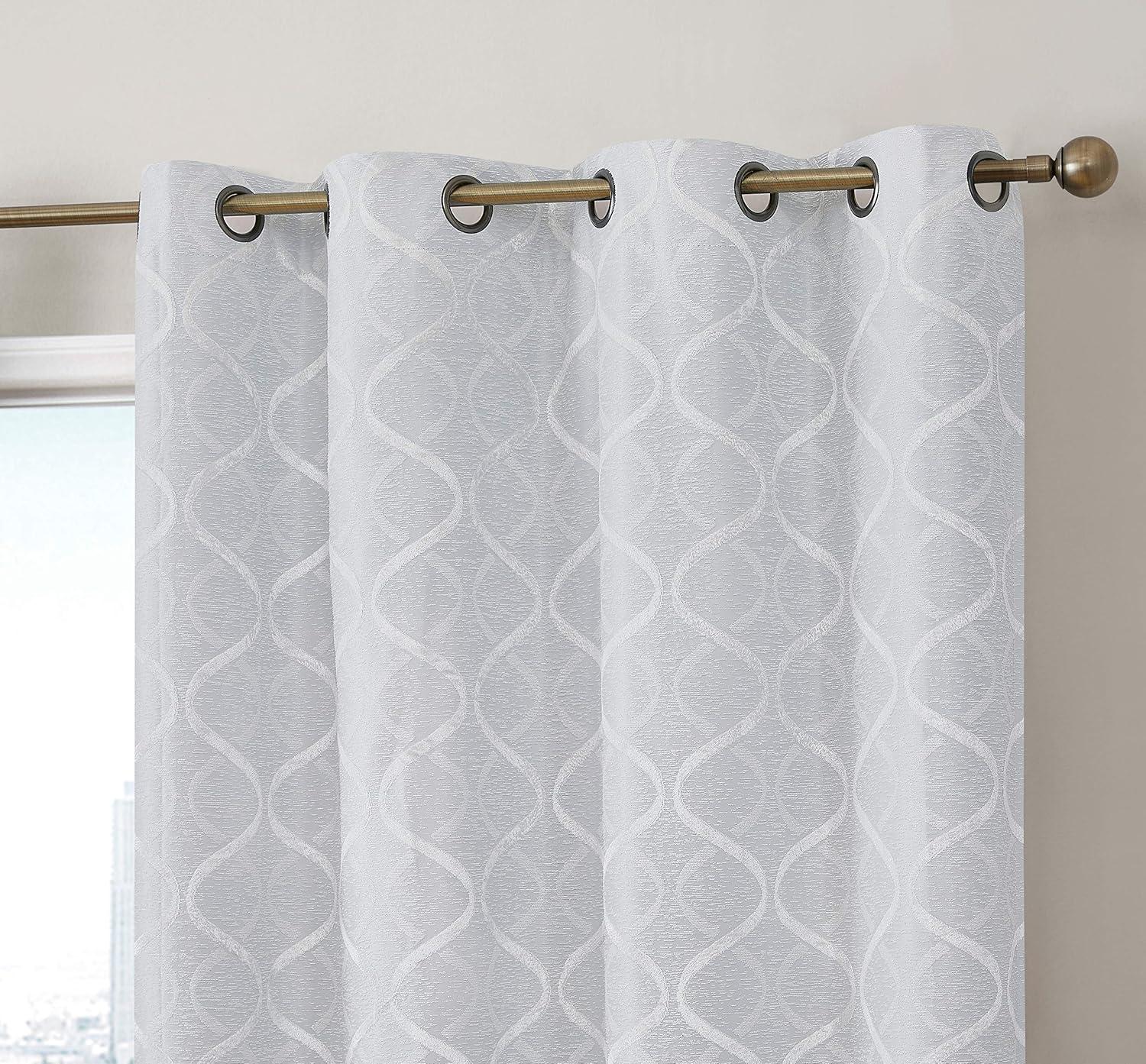 HLC.ME Versailles Lattice Flocked 100% Complete Blackout Thermal Insulated Window Curtain Grommet Panels, Set of 2 - Ivory, 50 W x 84 L