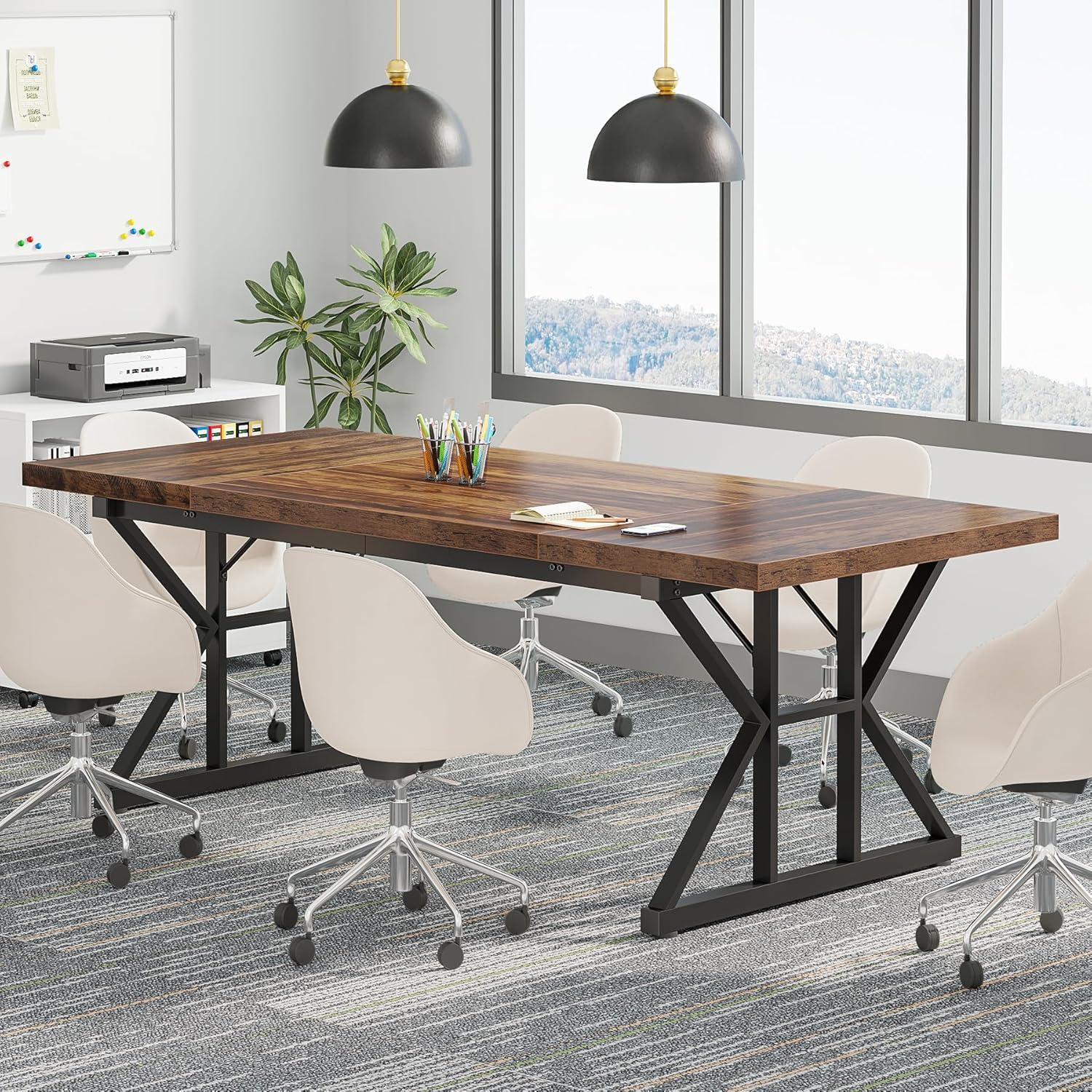 Tribesigns 6FT Conference Table, 70.86 L x 31.49 W x 29.52 H Inches Rectangle Meeting Room Table, Rustic Wood Seminar Table Executive Desk for Office, Conference Room (White)