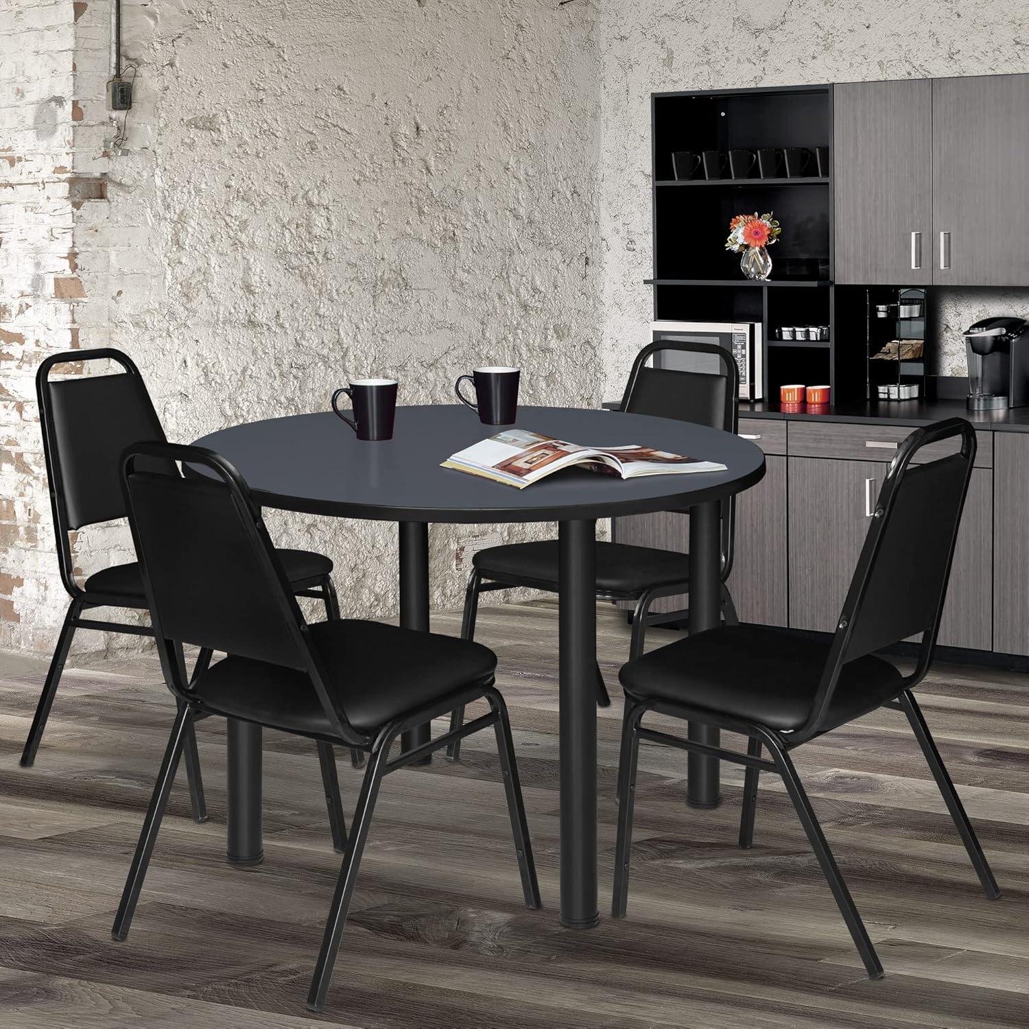 48" Round Grey Wood Dining Table with Black Steel Legs