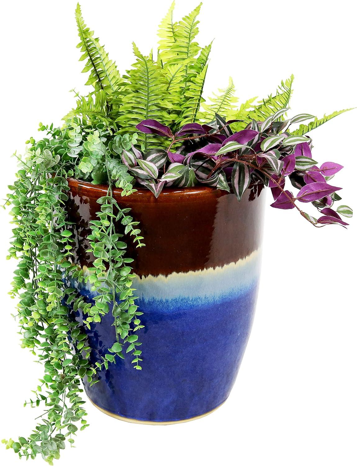 Beachcomber 14-Inch Glazed Ceramic Indoor/Outdoor Planter