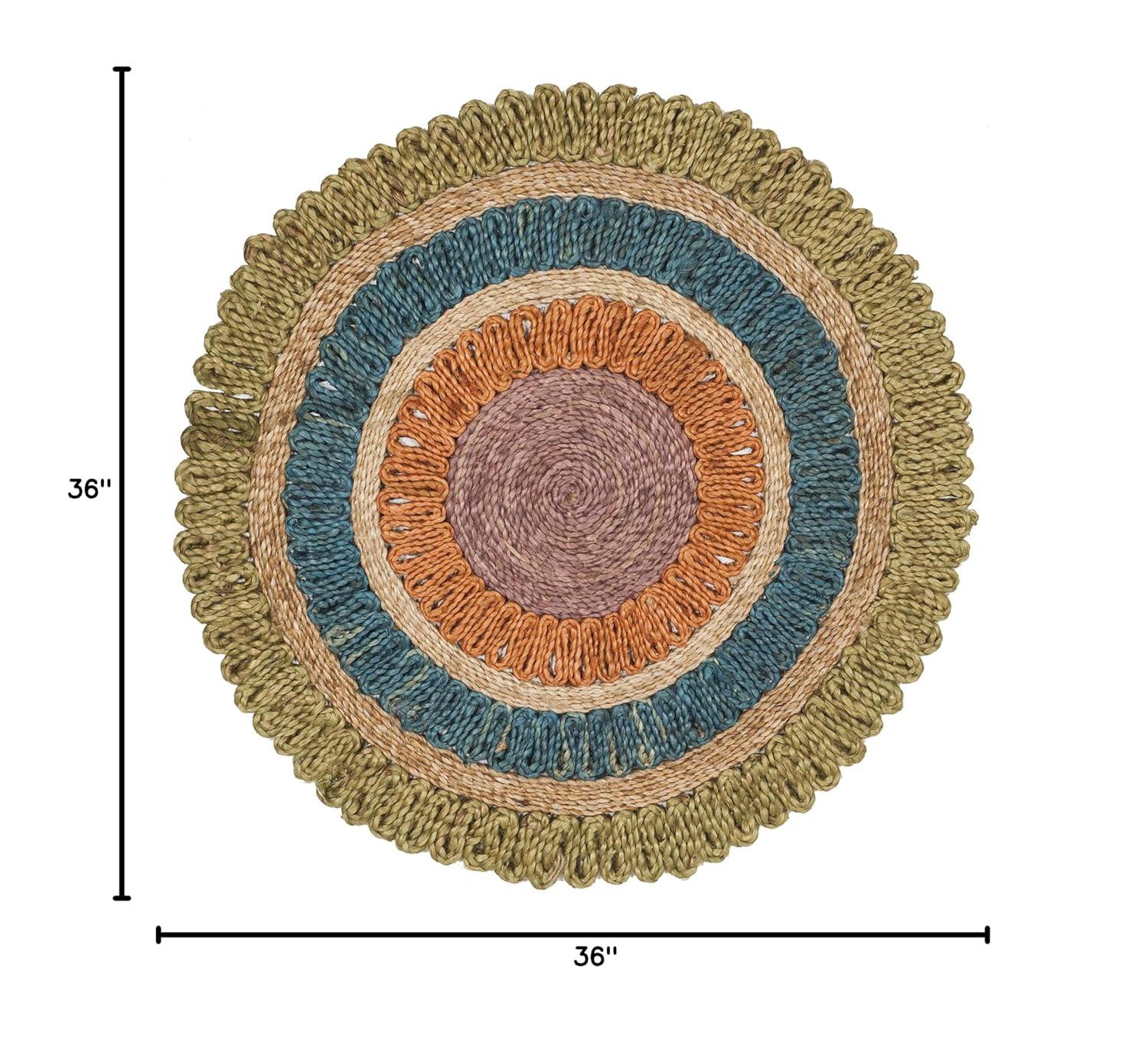 SAFAVIEH Natural Fiber Tanja Braided Jute Area Rug, Green/Multi, 3' x 3' Round