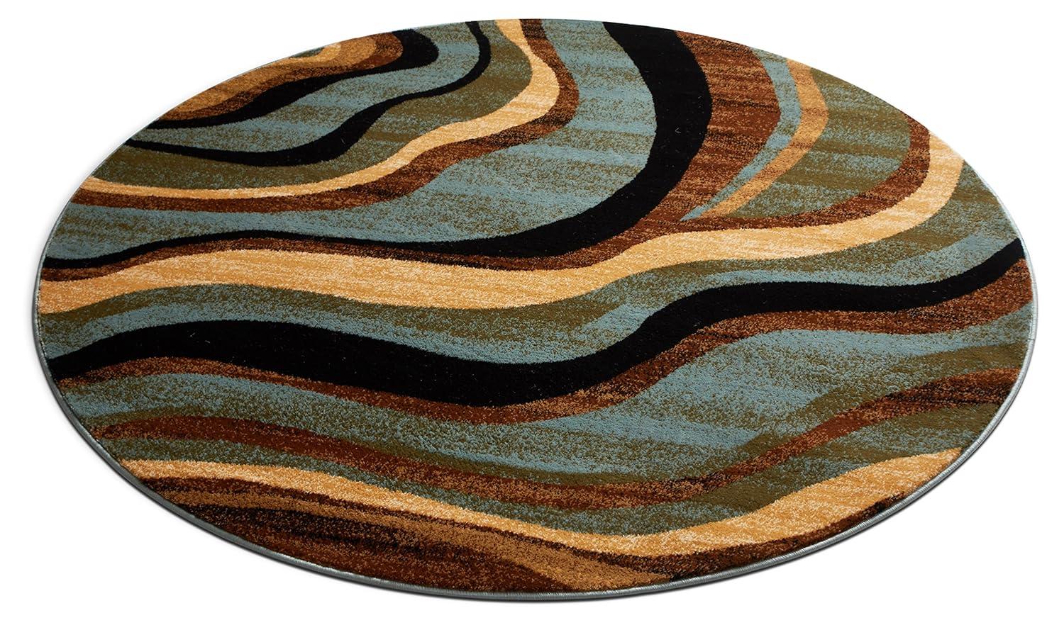 Well Woven Hudson Waves Geometric Modern Casual Abstract Contemporary Natural Lines Soft 5'3" Round Multi Blue Area Rug