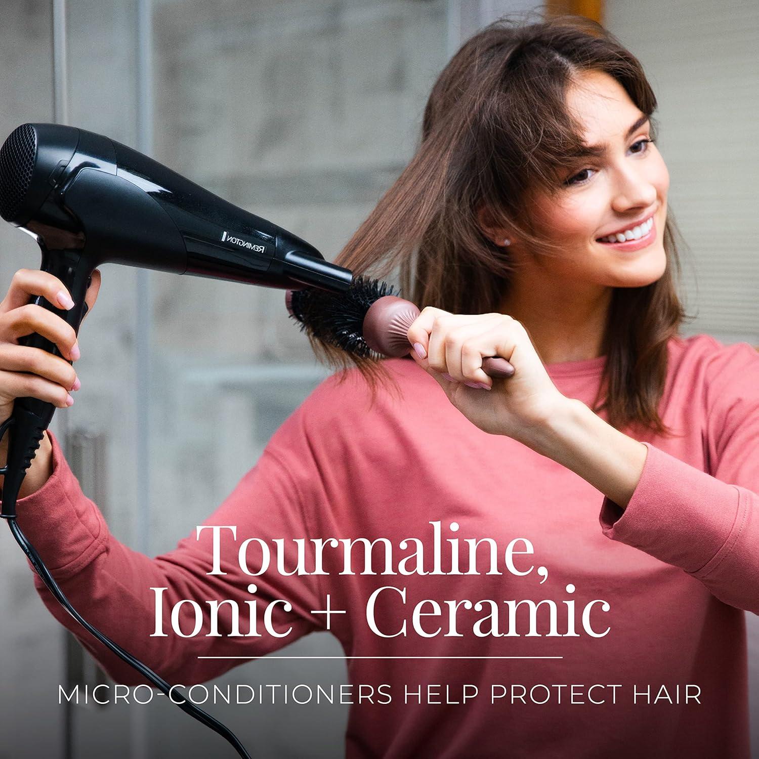 Remington D3190 Damage Protection Hair Dryer with Ceramic + Ionic + Tourmaline Technology, Black, 3 Piece Set, 1 Count (Pack of 1)