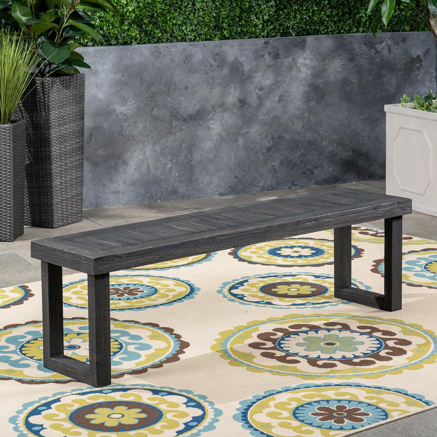 GDF Studio Josette Outdoor Acacia Wood Bench, Sandblasted Dark Gray