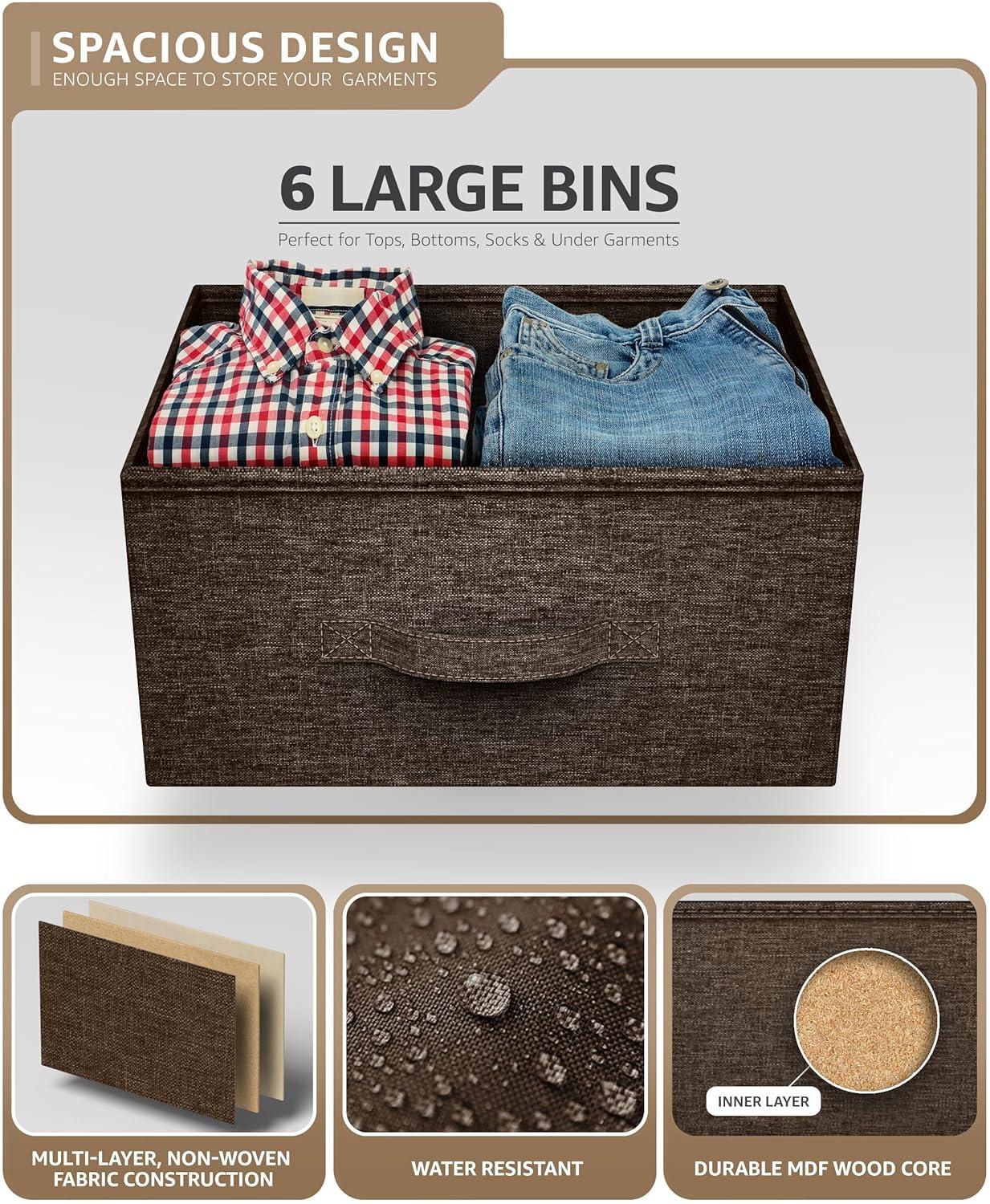 Sorbus Dresser with 6 Drawers - Chest Organizer Unit with Steel Frame Wood Top & Handle Easy Pull Fabric Bins for Clothes - Storage Furniture for Bedroom, Hallway, Living Room, Nursery & Closet