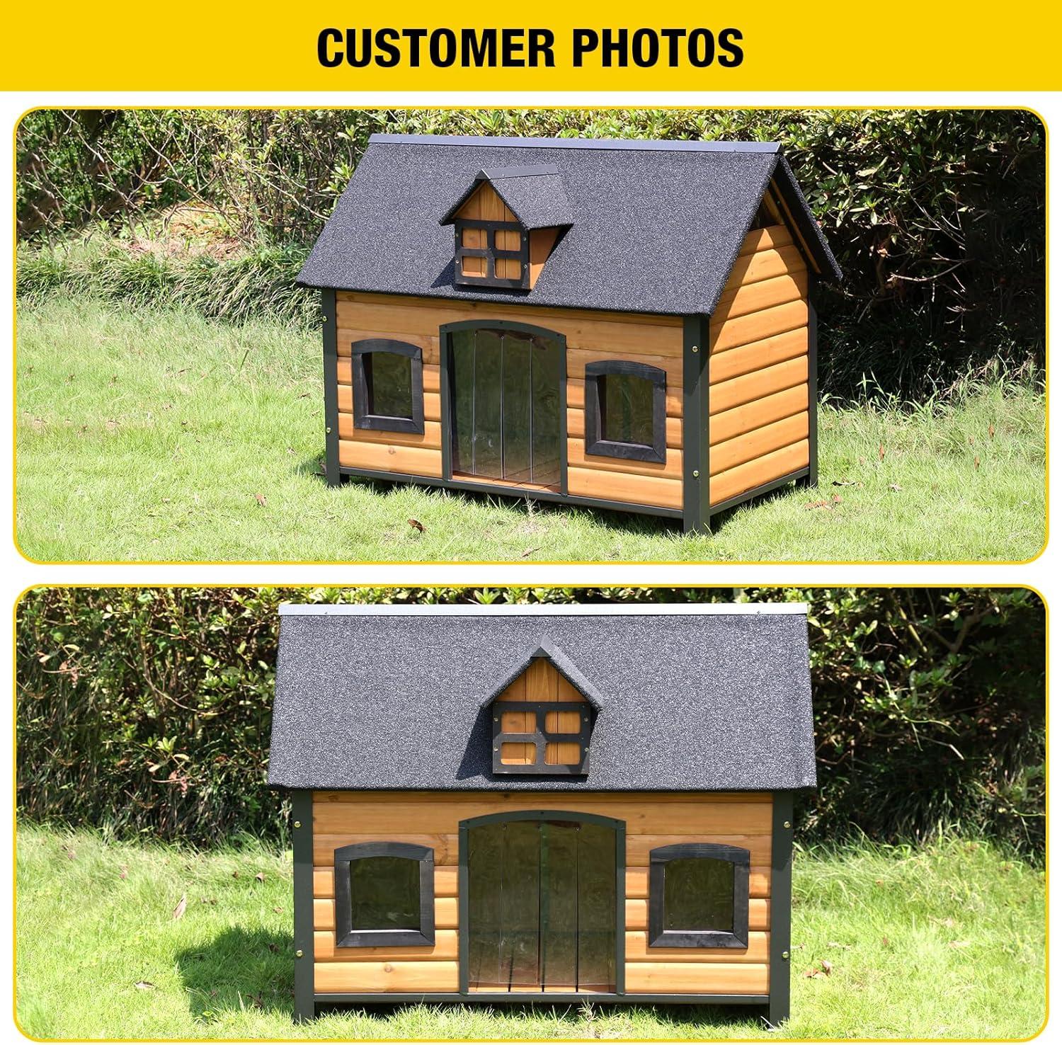 Archie & Oscar™ Lyndhurst Insulated Outdoor Dog House with Insulated Liner, Anti-Chewing Iron Frame Wooden Dog Kennel with Unique Design Roof, Weatherproof Dog House for Outdoor Indoor