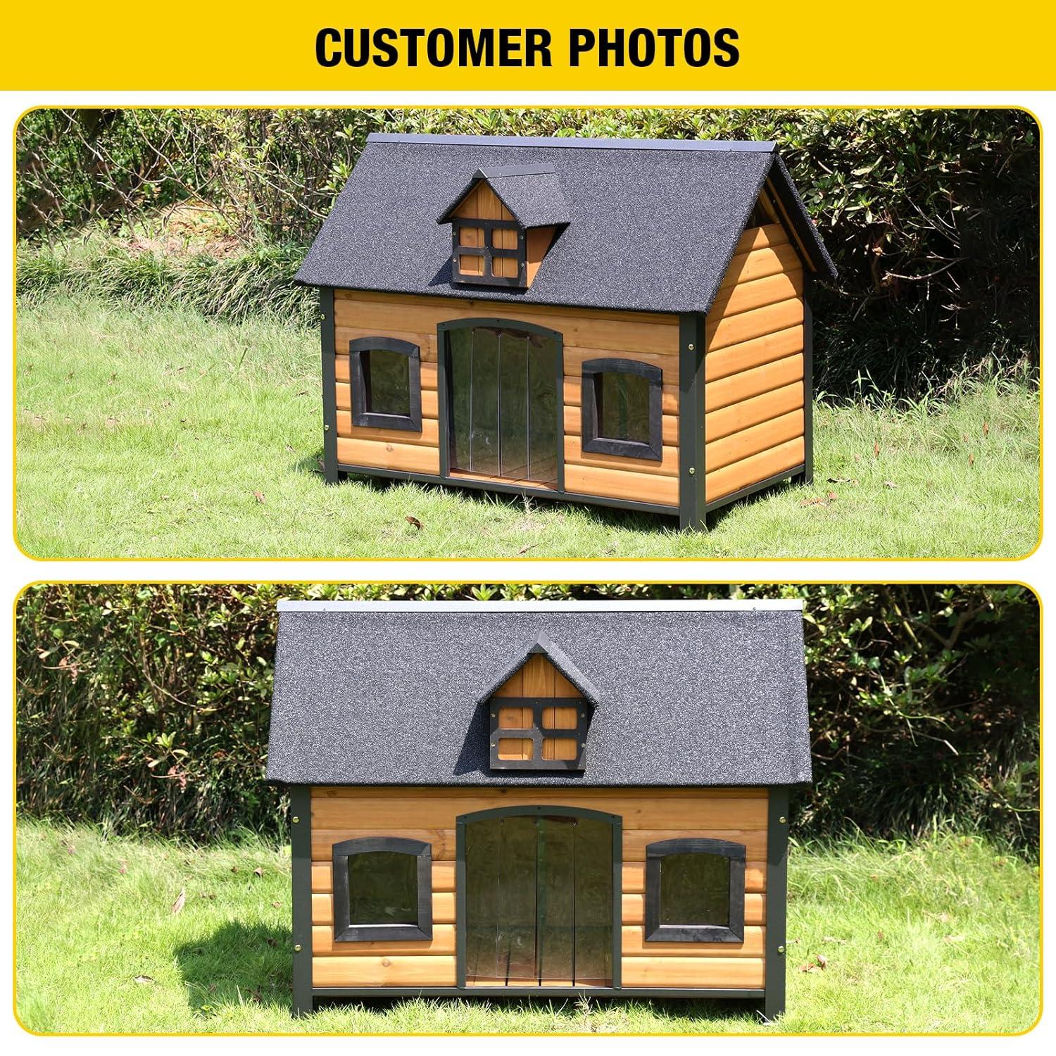 Archie & Oscar™ Lyndhurst Insulated Outdoor Dog House with Insulated Liner, Anti-Chewing Iron Frame Wooden Dog Kennel with Unique Design Roof, Weatherproof Dog House for Outdoor Indoor