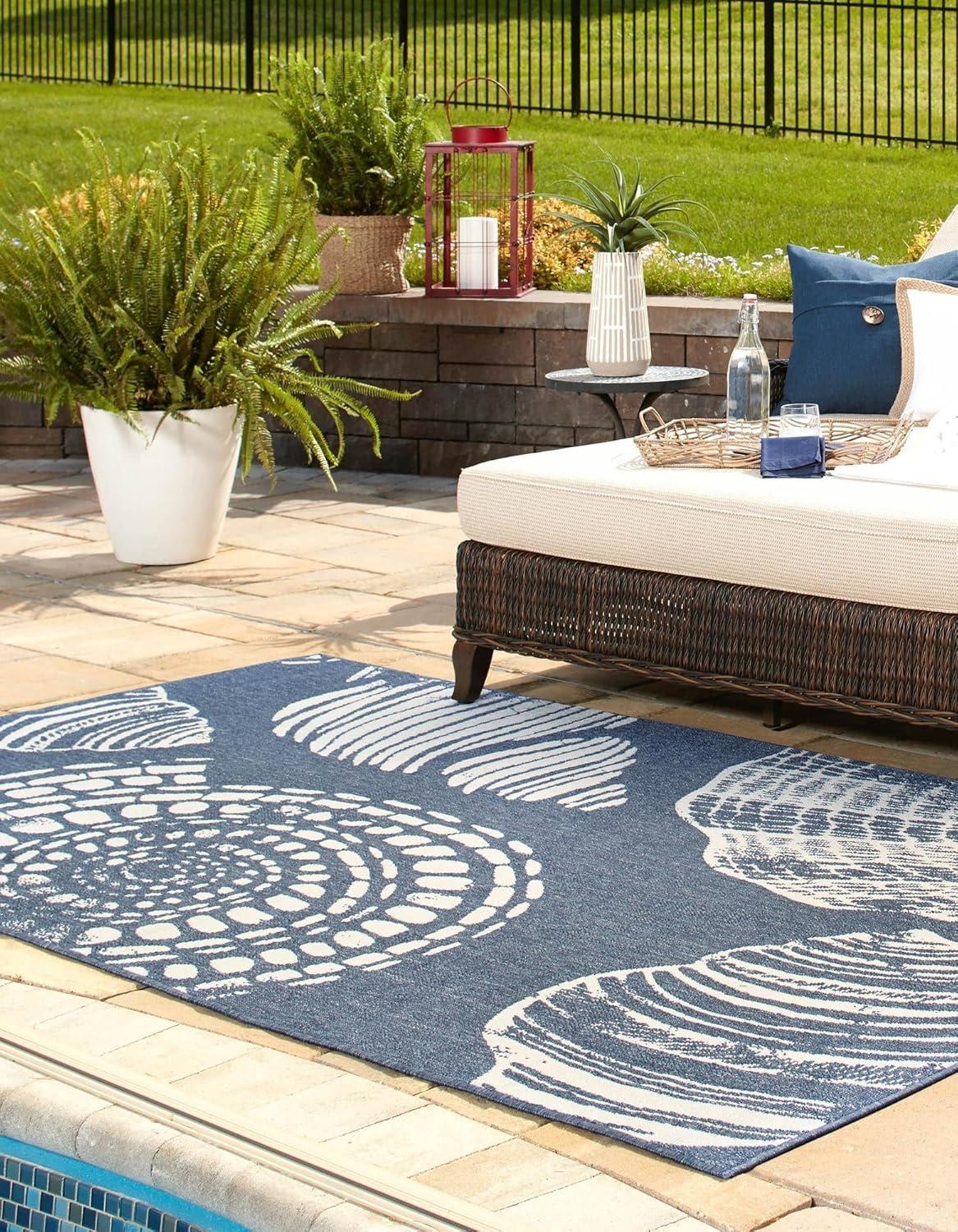 Navy Blue Abstract 9' x 12' Outdoor Synthetic Rug