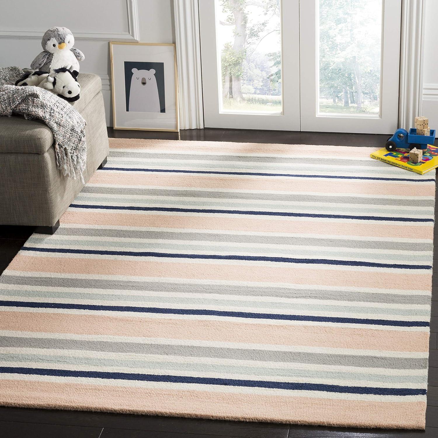 SAFAVIEH Kids Multi Striped Wool Area Rug, Ivory/Multi, 3' x 5'