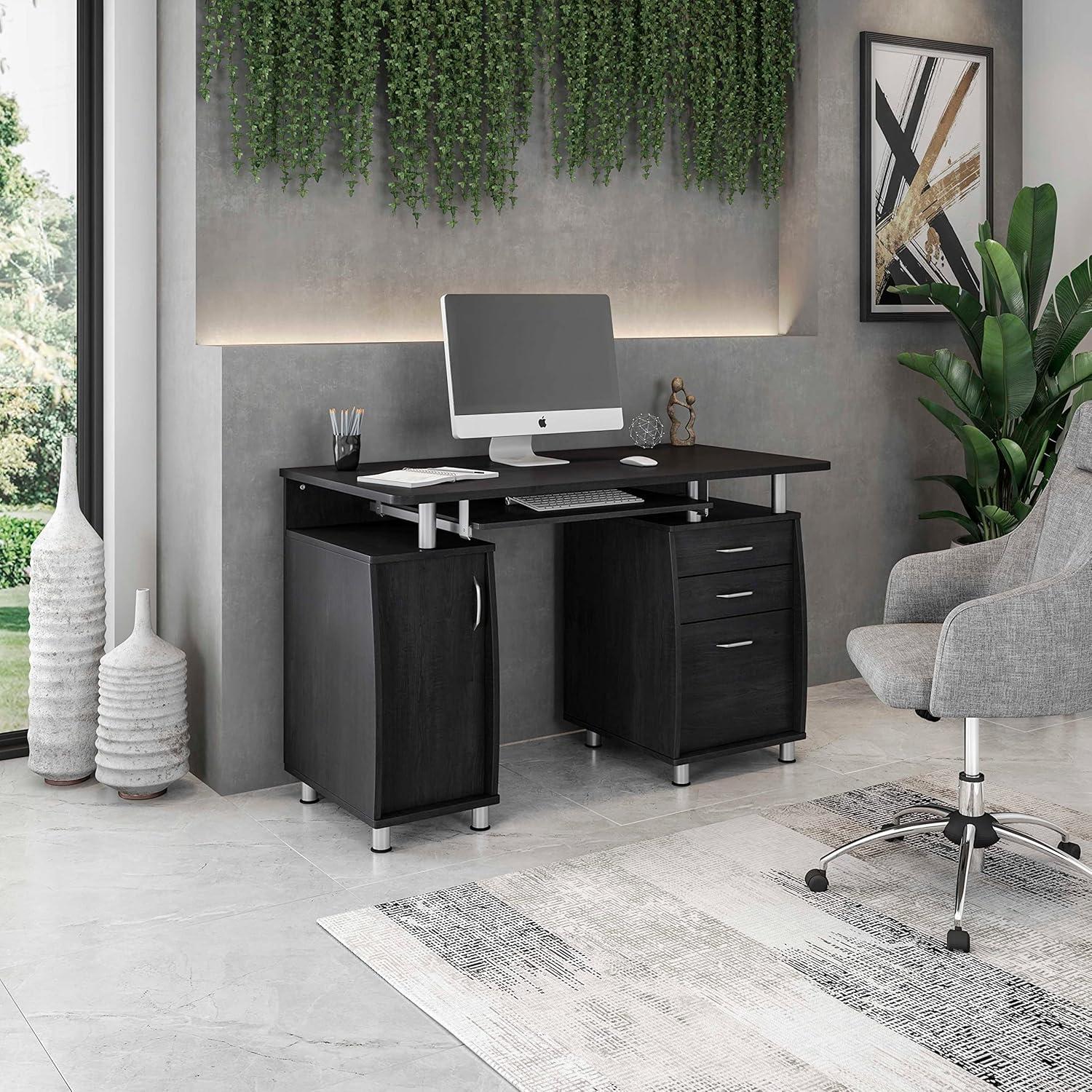 Complete Workstation Computer Desk with Storage Espresso- Techni Mobili: MDF Office Furniture, Keyboard Tray