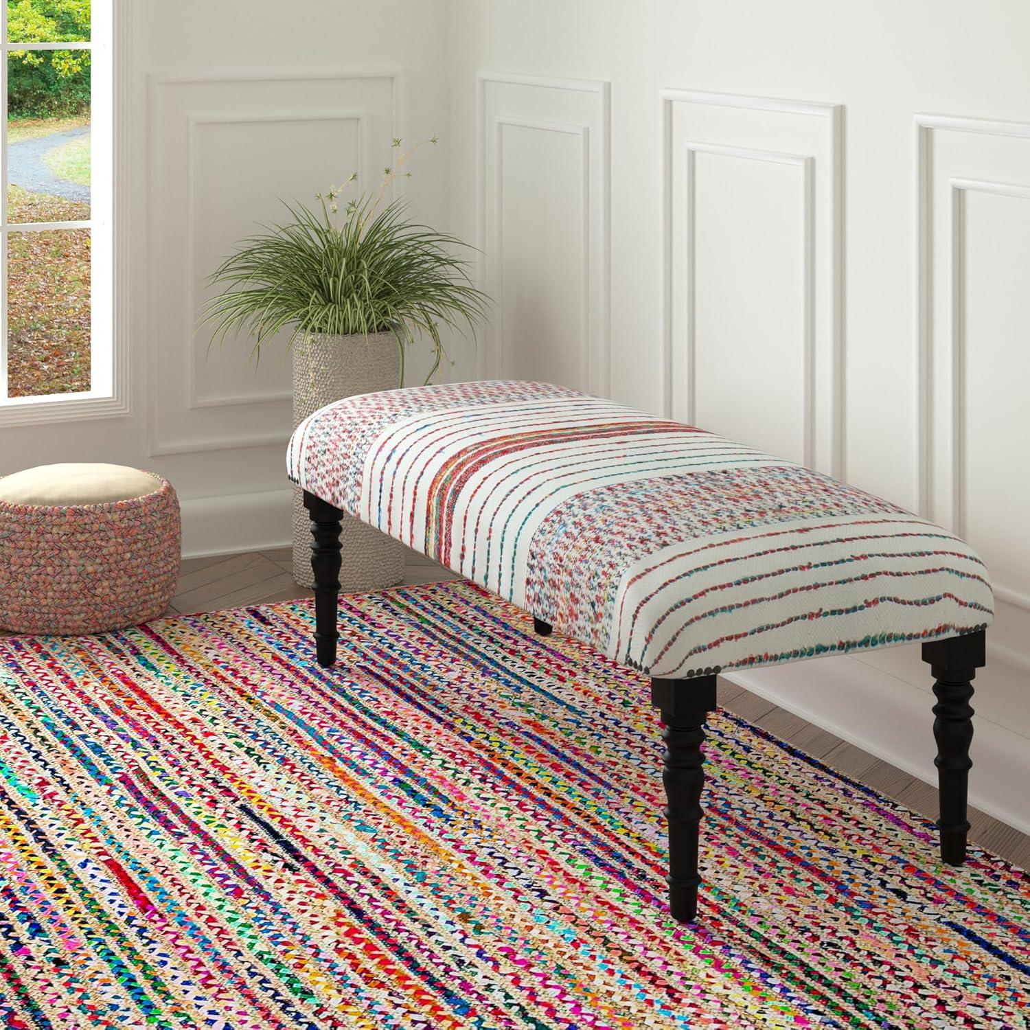 Colorful Chevron and Striped Chindi Bench with Storage