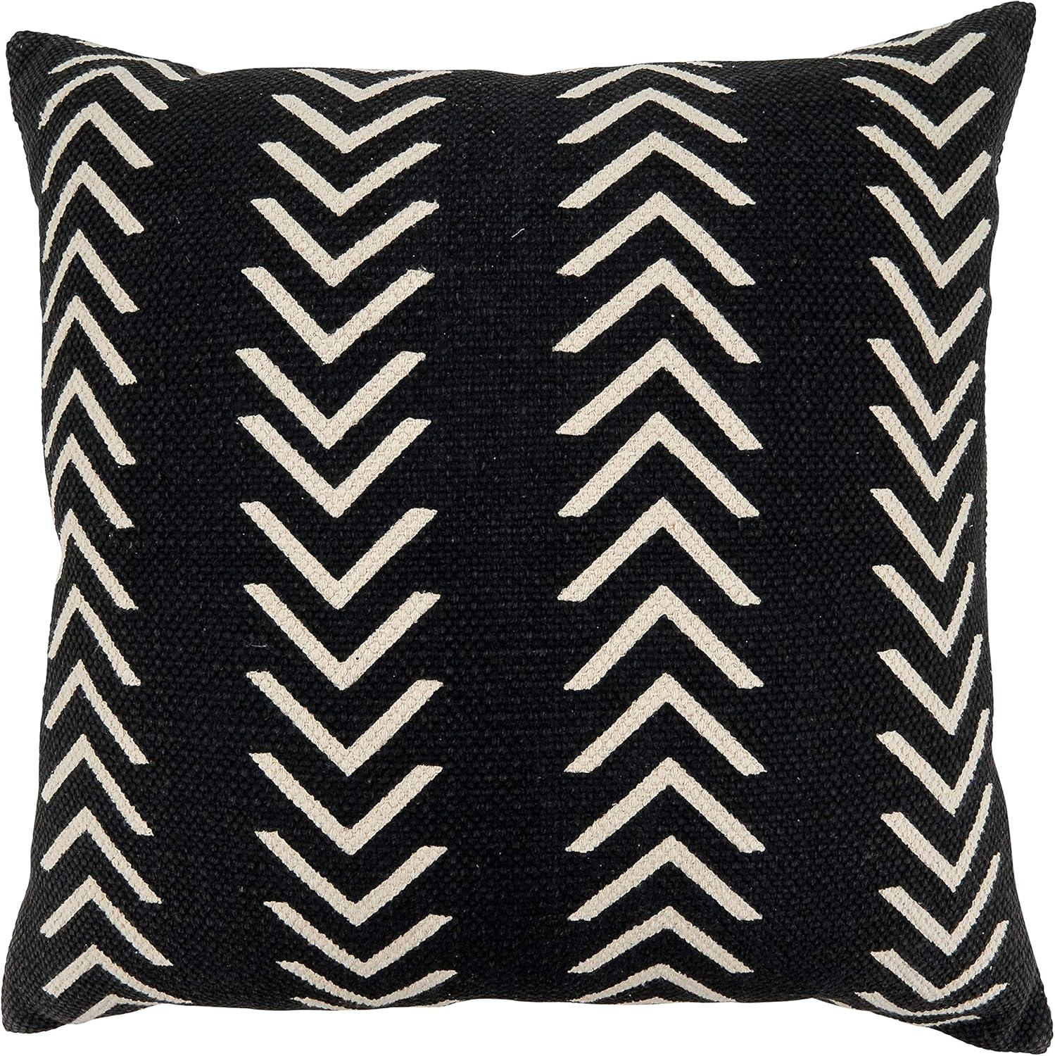 Chic Rustic Chevron Cotton 22" Throw Pillow Cover in Black