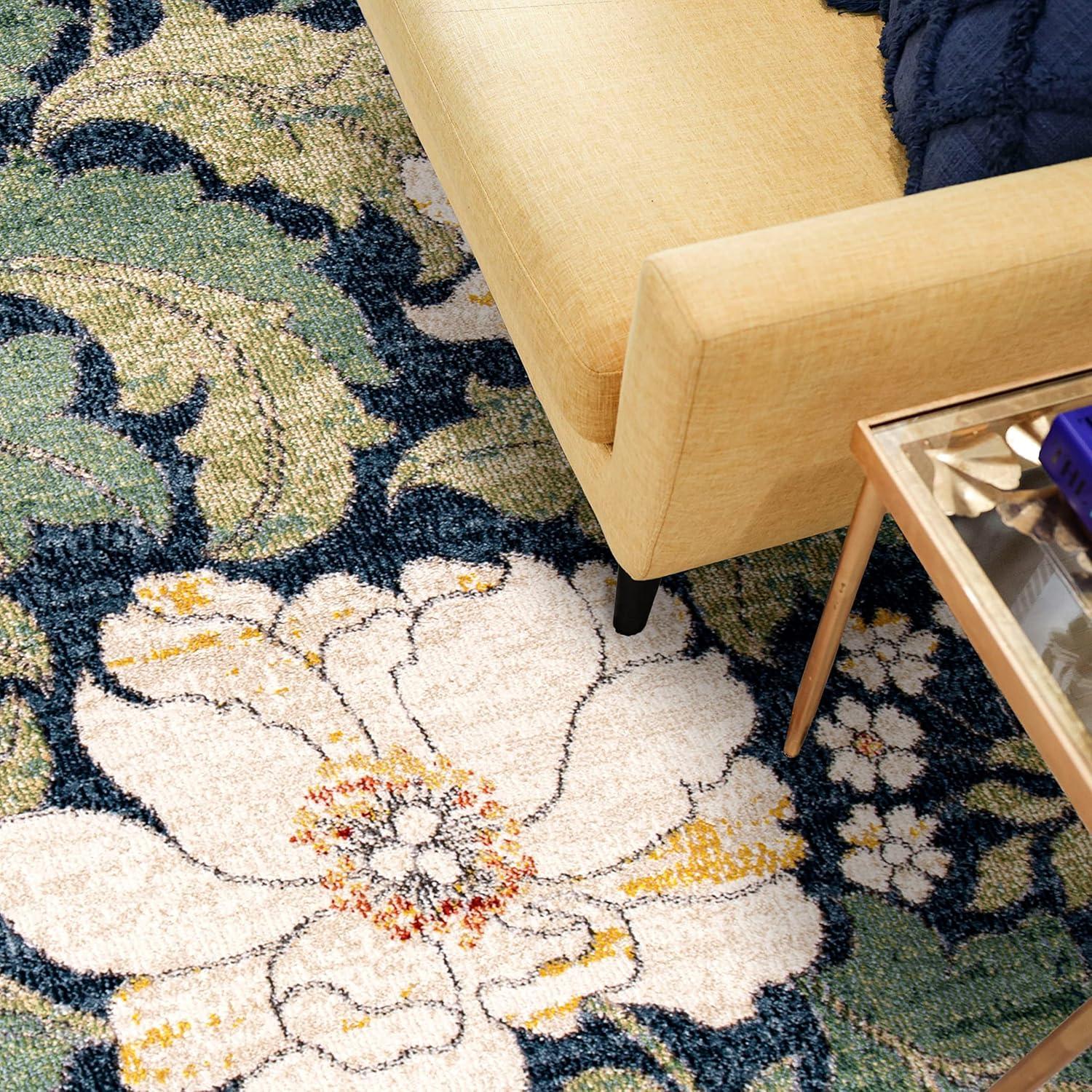 Jefferson Blue Floral 5' x 7' Synthetic Area Rug