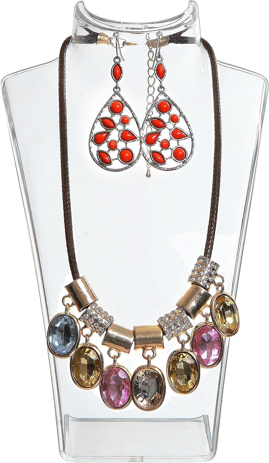 8-Inch Clear Acrylic Necklace & Earring Jewelry 3D Bust Display Stand, Set of 2
