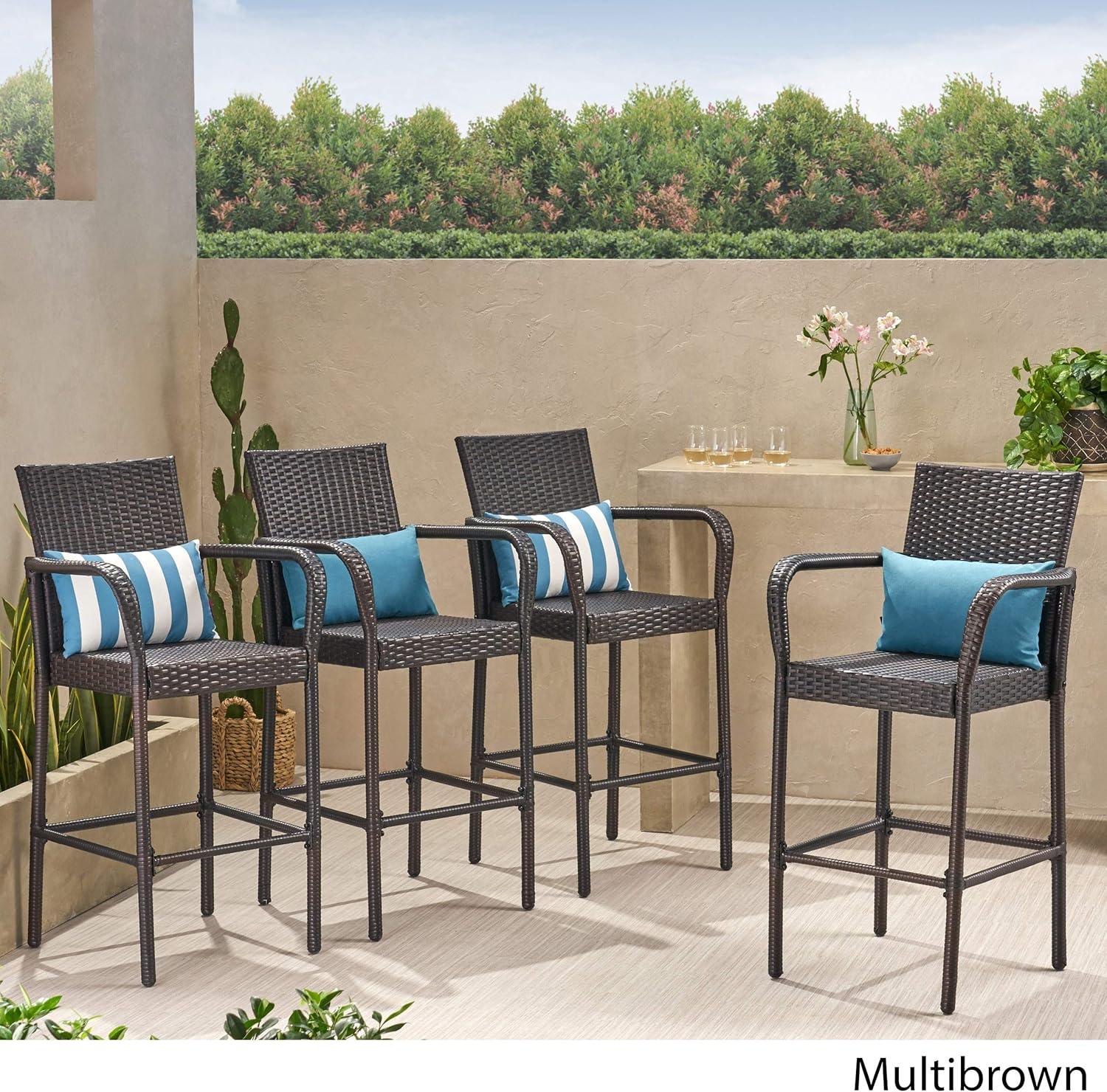 Delfina 4pk Wicker Barstool - Brown - Christopher Knight Home: UV & Weather-Resistant, Powder-Coated Frame