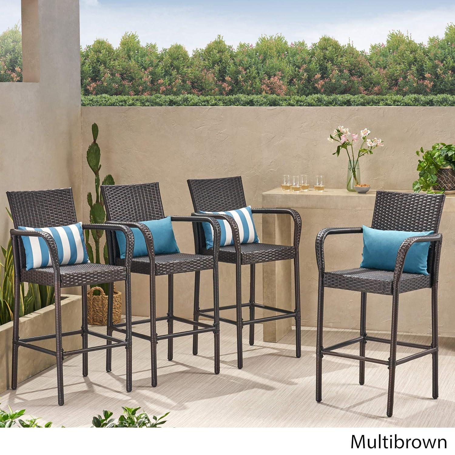 Delfina 4pk Wicker Barstool - Brown - Christopher Knight Home: UV & Weather-Resistant, Powder-Coated Frame