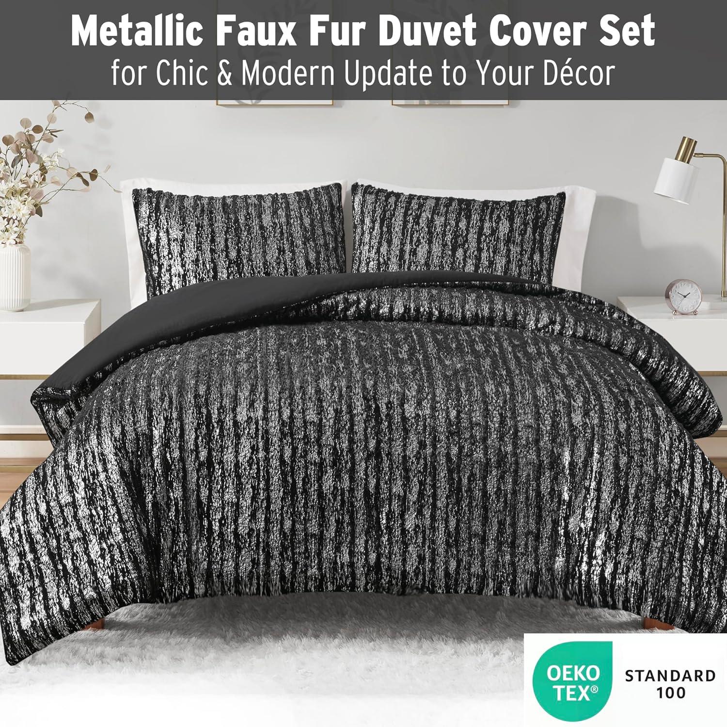 Madelyn Metallic Print Faux Fur Duvet Cover Set - Intelligent Design