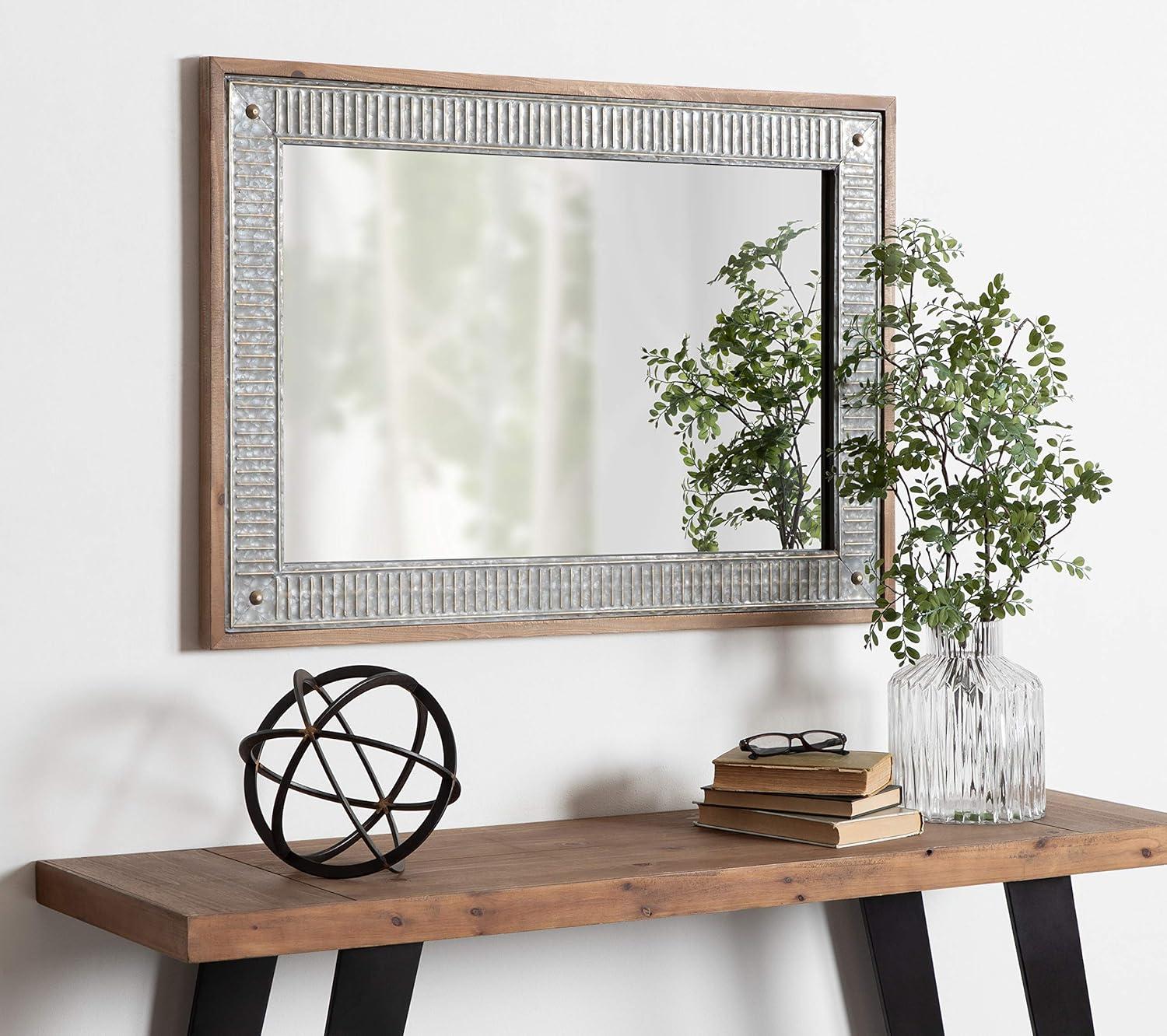 Kate and Laurel Deely Farmhouse Wood and Metal Wall Mirror, Rustic Brown