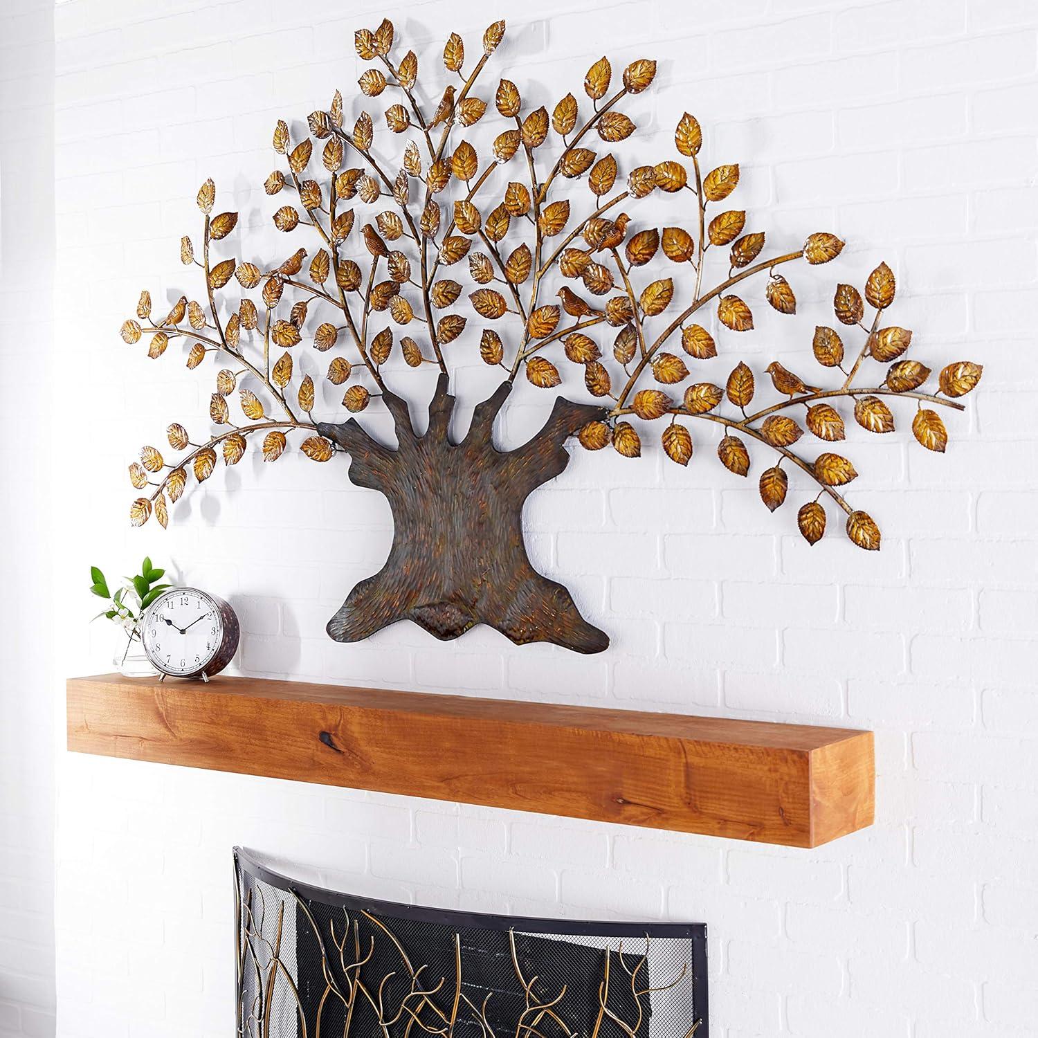 DecMode Brown Metal Indoor Outdoor Tree Wall Decor with Leaves