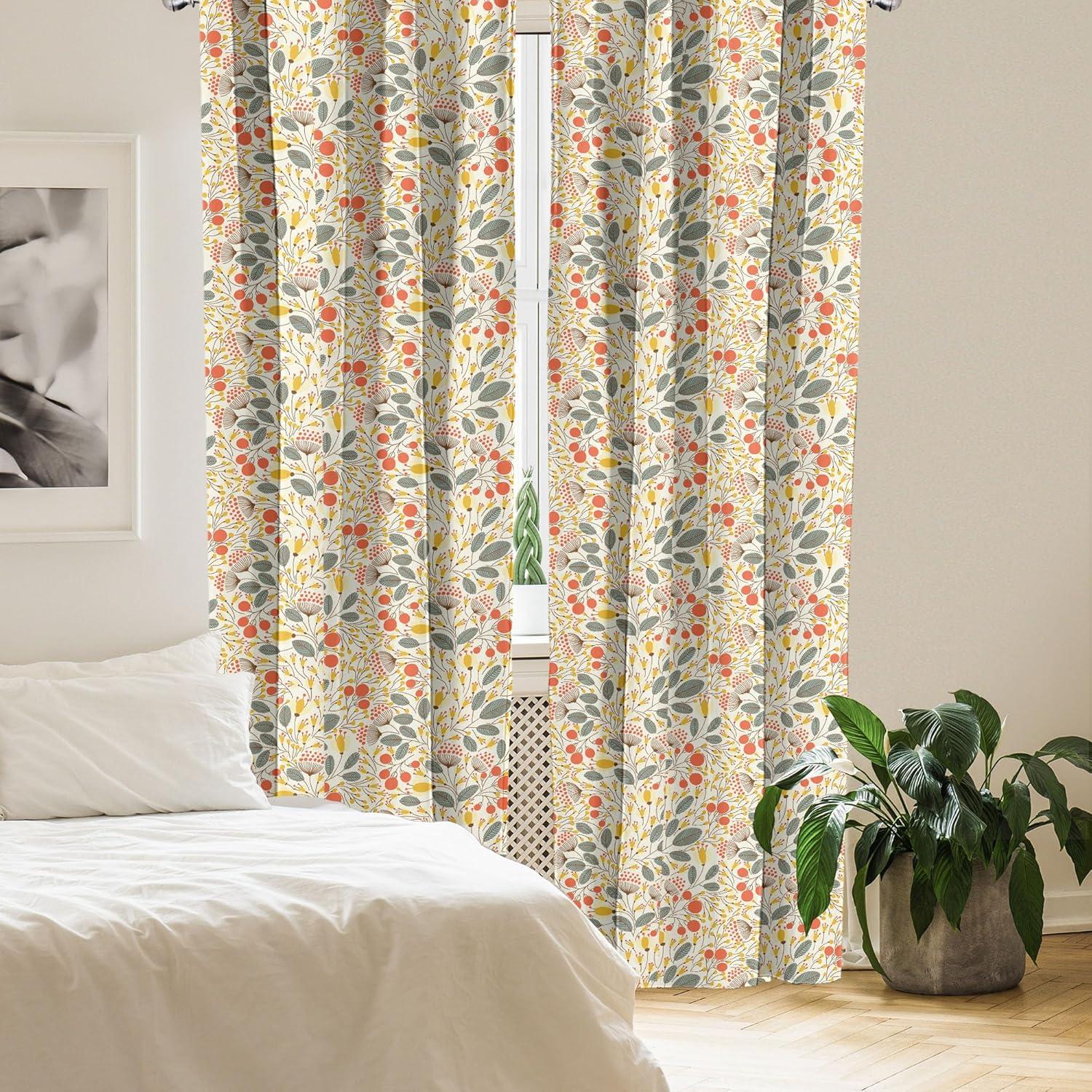 Ambesonne Floral Curtains, Hand Drawn Style Growth, Pair of 28"x84", Multicolor